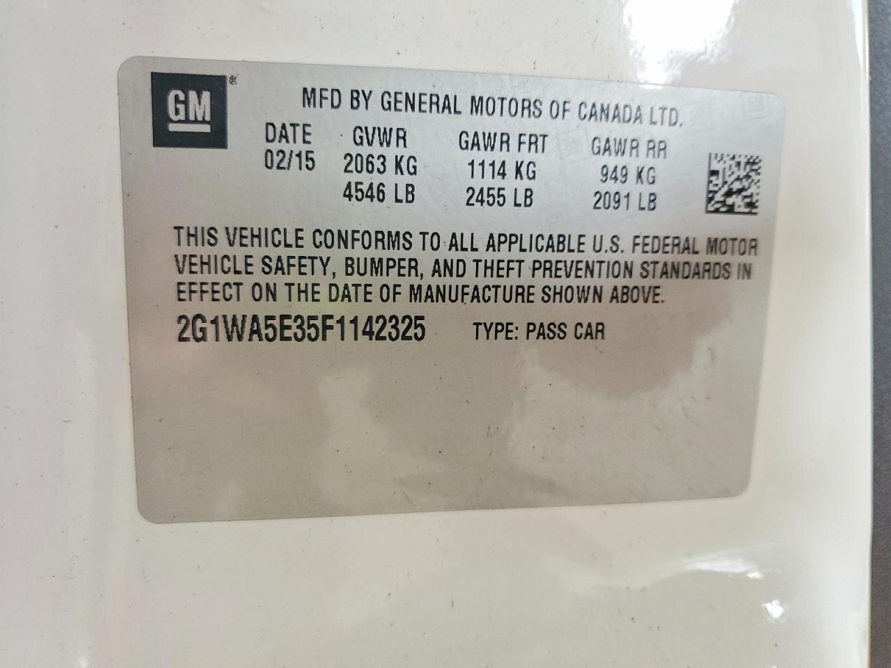 2015 Chevrolet Impala Limited Ls White vin: 2G1WA5E35F1142325