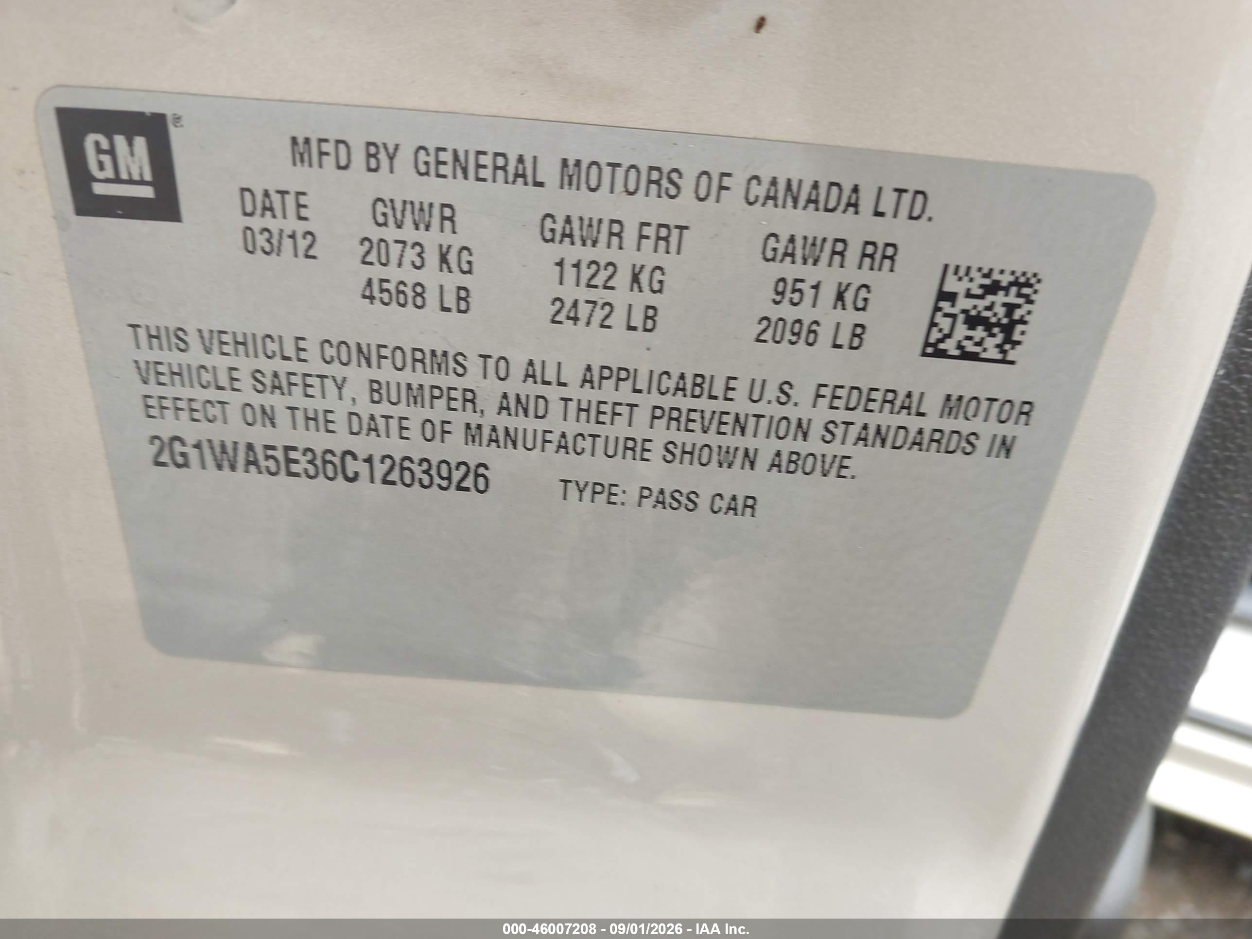 2012 Chevrolet Impala Ls Золотой vin: 2G1WA5E36C1263926