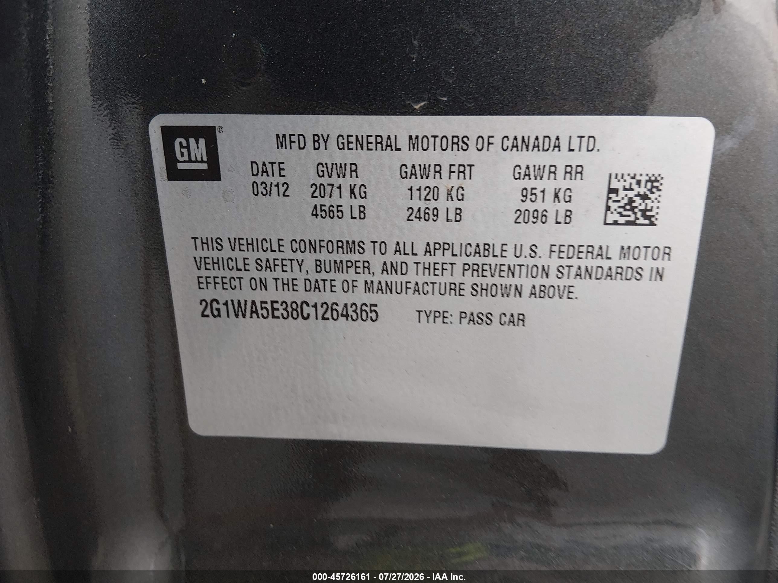 2012 Chevrolet Impala Ls Gray vin: 2G1WA5E38C1264365