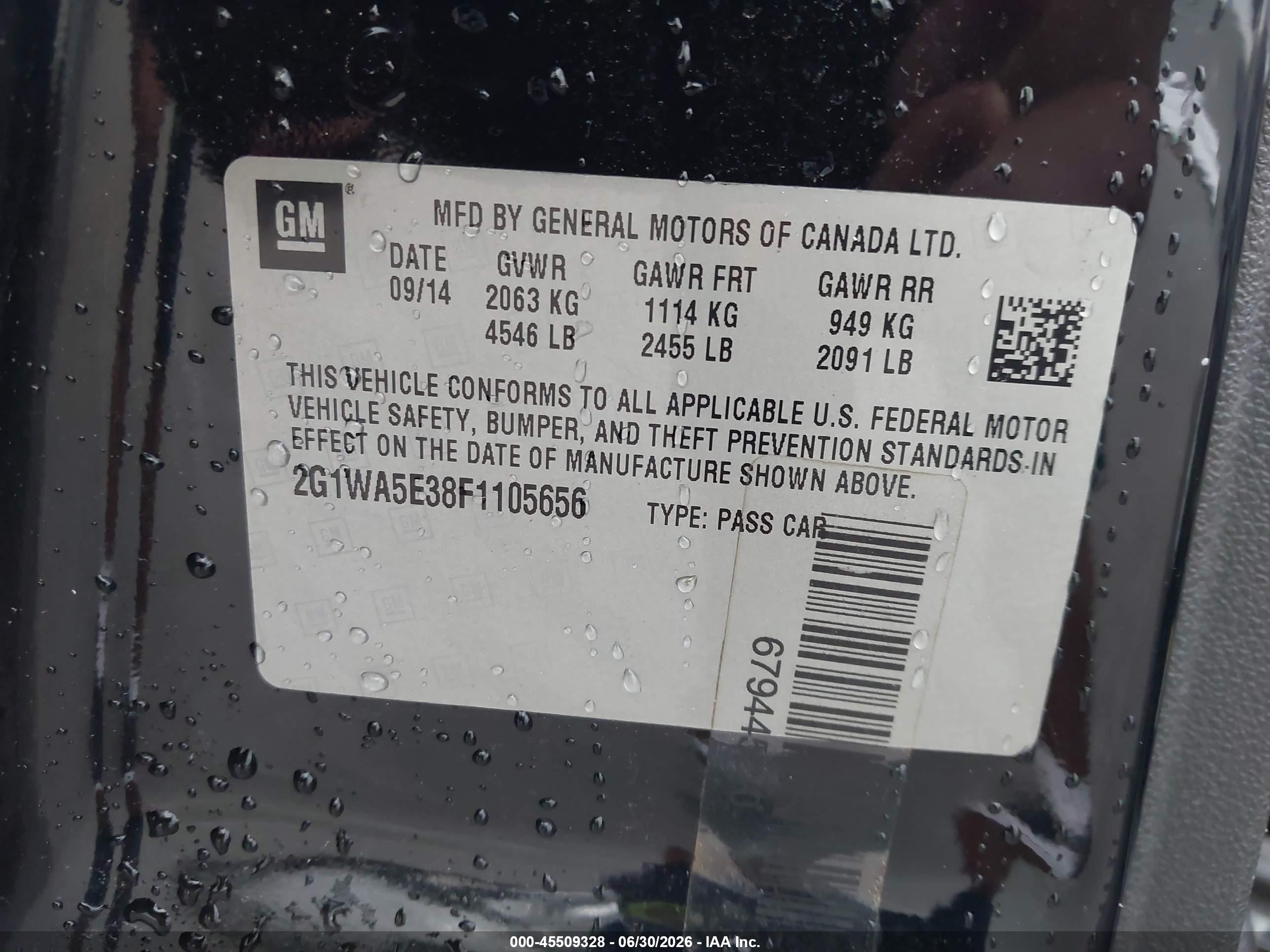 2015 Chevrolet Impala Limited Ls Black vin: 2G1WA5E38F1105656