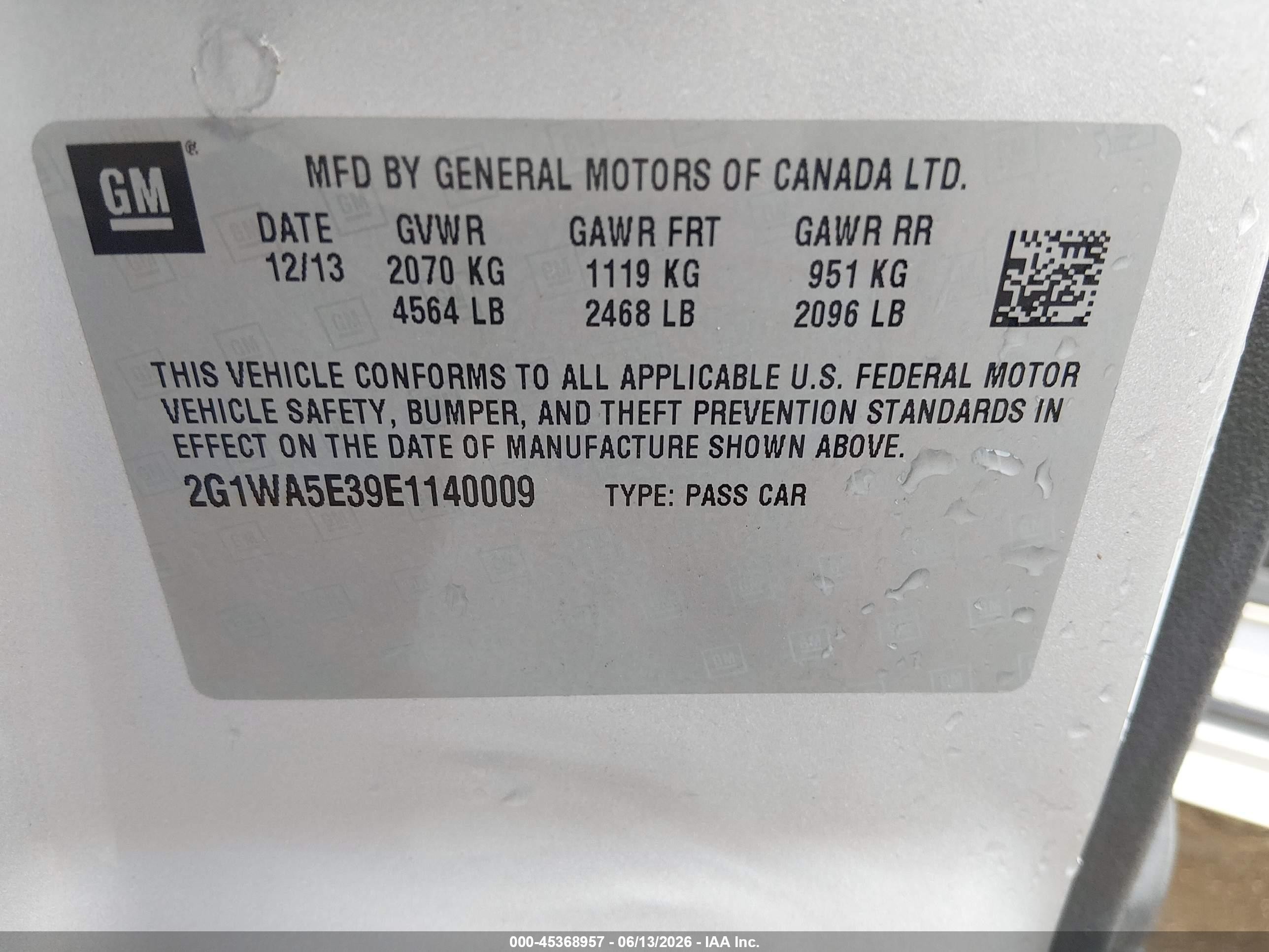 2014 Chevrolet Impala Limited Ls Gray vin: 2G1WA5E39E1140009