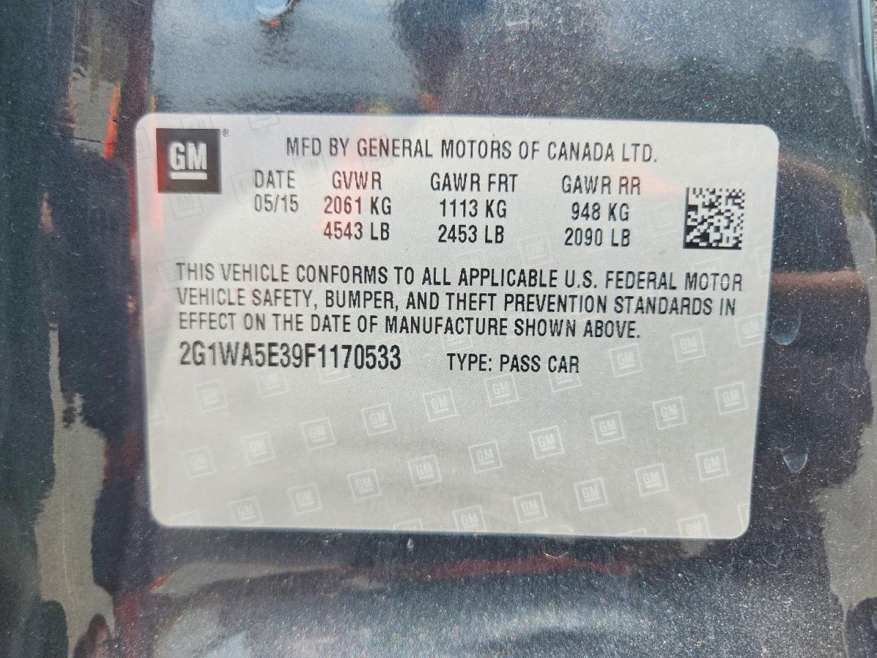 2015 Chevrolet Impala Limited Ls Угольный vin: 2G1WA5E39F1170533
