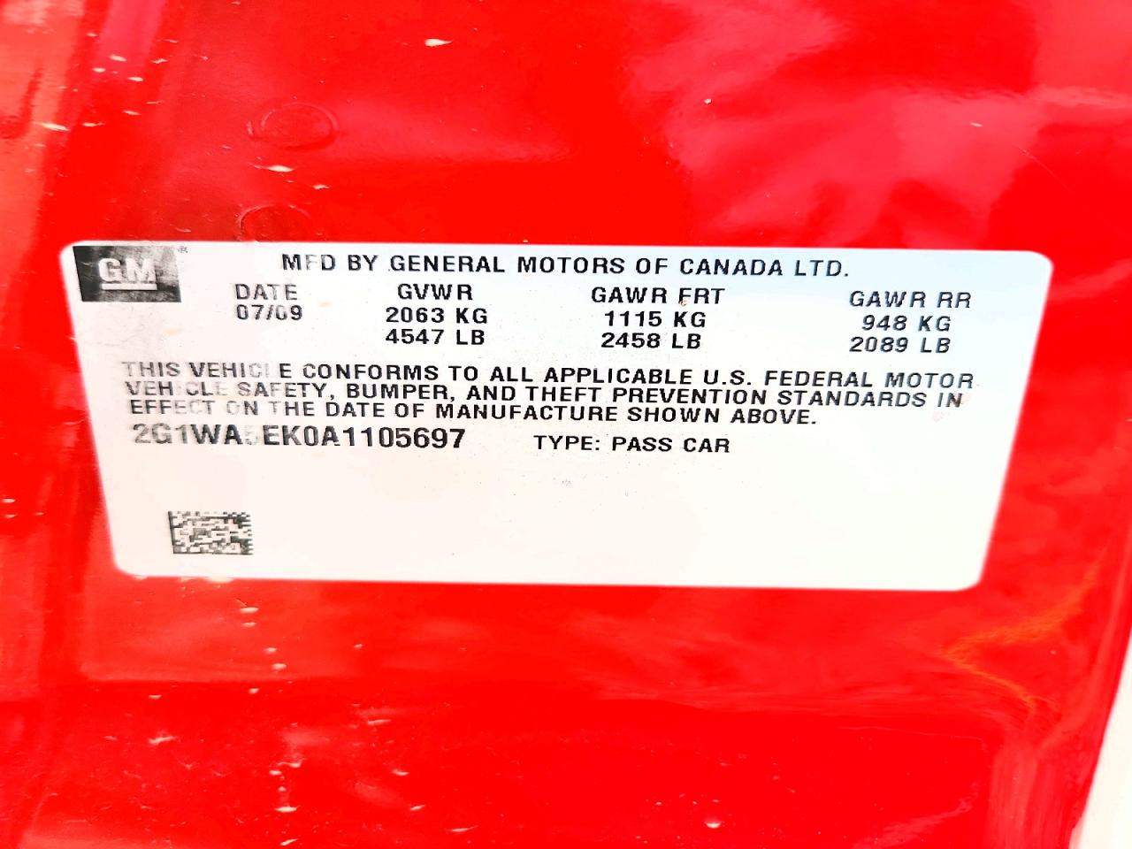 2010 Chevrolet Impala Ls Red vin: 2G1WA5EK0A1105697
