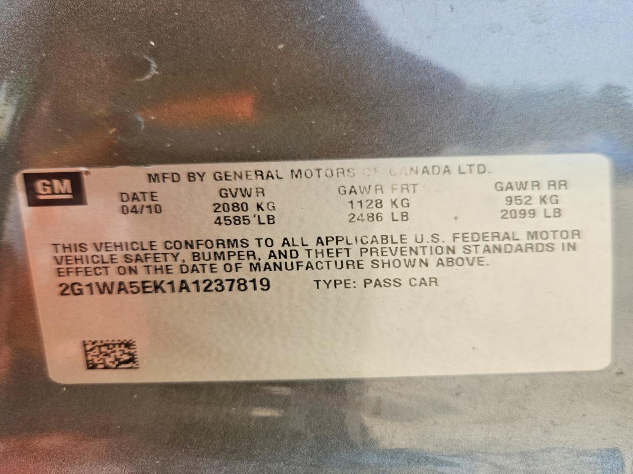 2010 Chevrolet Impala Ls Gray vin: 2G1WA5EK1A1237819