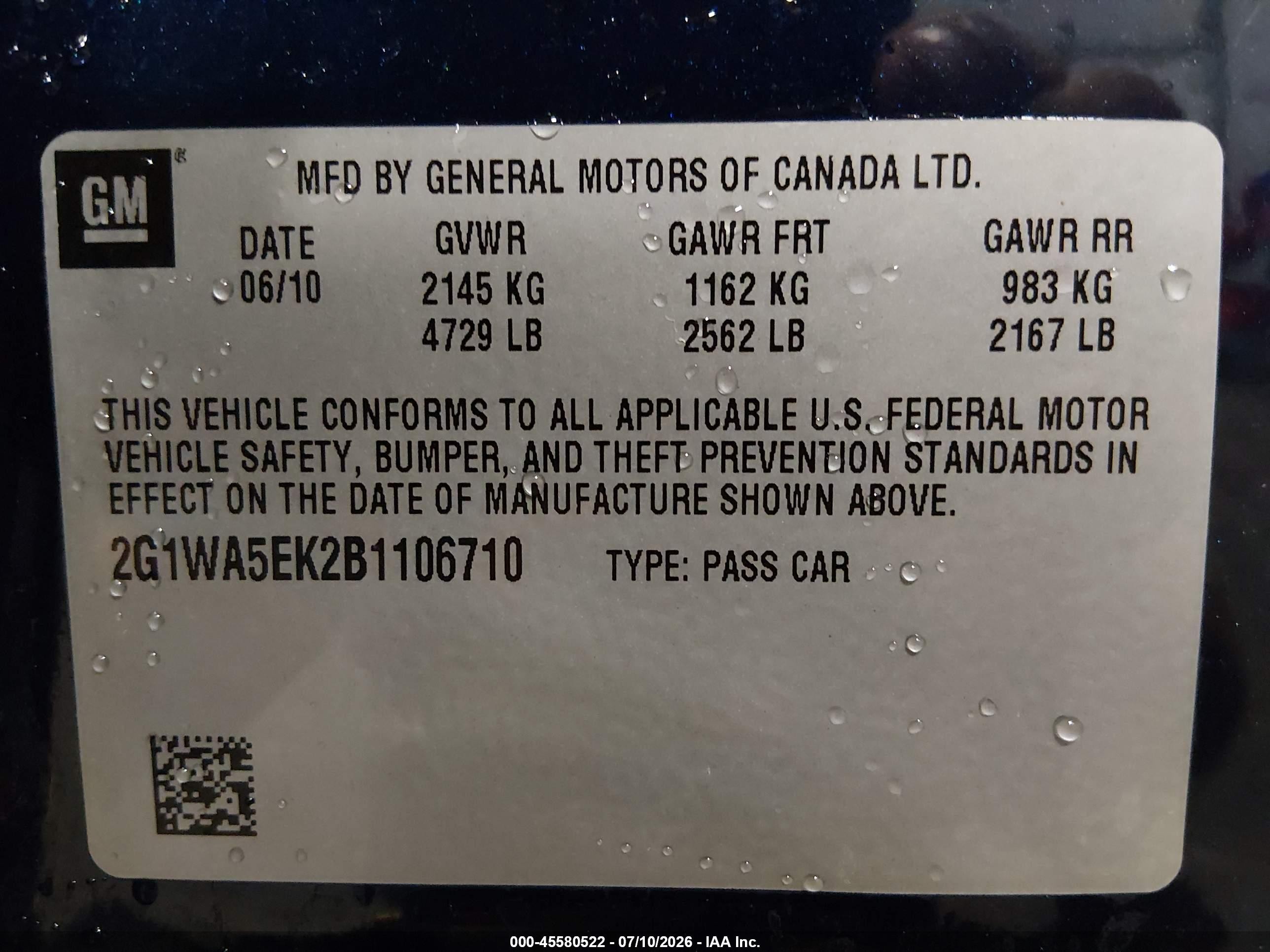 2011 Chevrolet Impala Ls Blue vin: 2G1WA5EK2B1106710