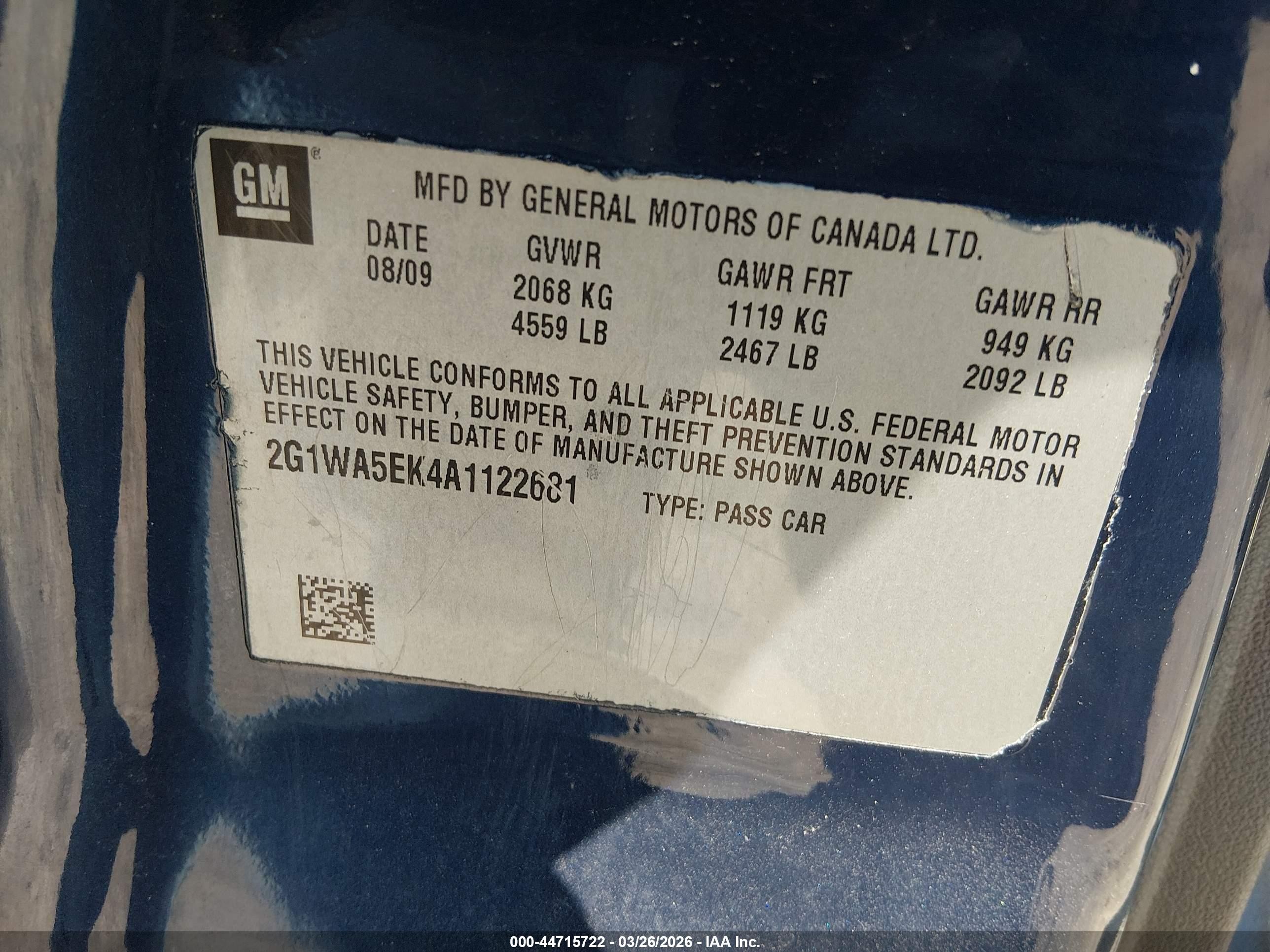 2010 Chevrolet Impala Ls Blue vin: 2G1WA5EK4A1122681