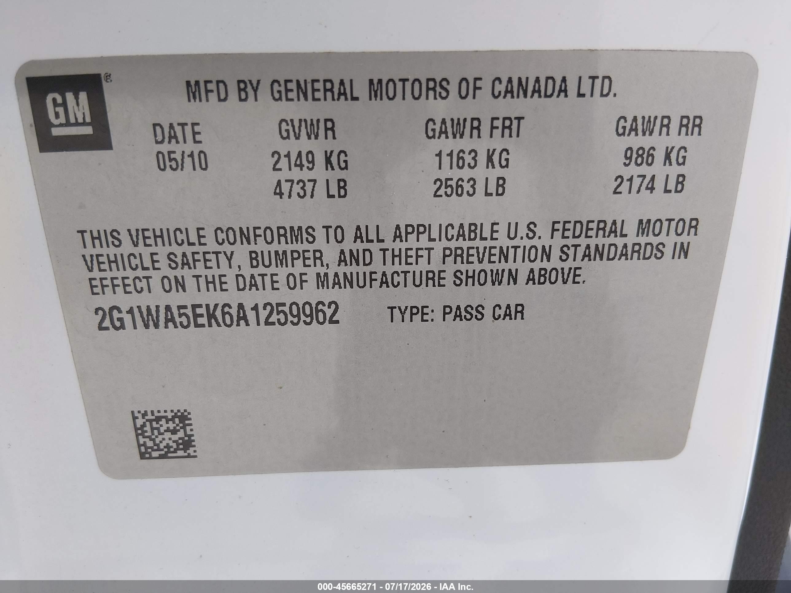 2010 Chevrolet Impala Ls White vin: 2G1WA5EK6A1259962