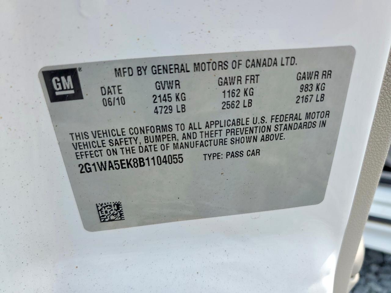 2011 Chevrolet Impala Ls White vin: 2G1WA5EK8B1104055
