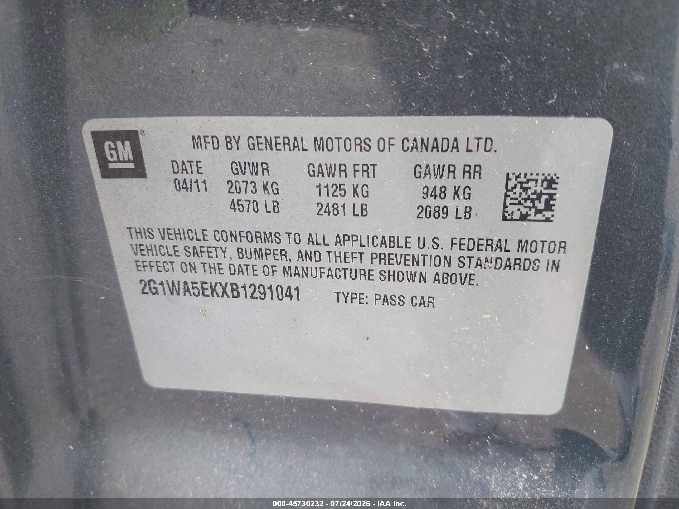 2011 Chevrolet Impala Ls Gray vin: 2G1WA5EKXB1291041