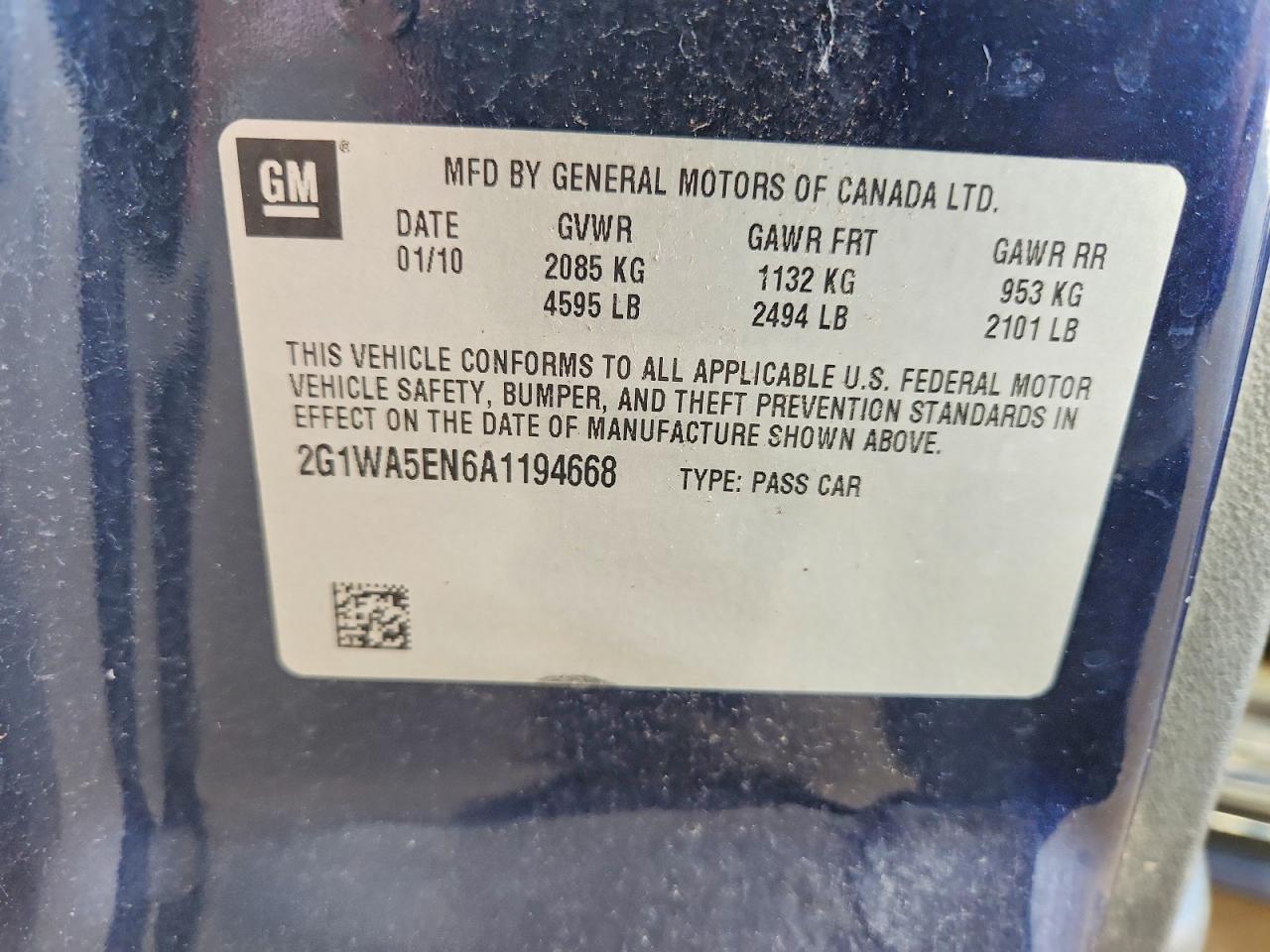 2010 Chevrolet Impala Ls Blue vin: 2G1WA5EN6A1194668