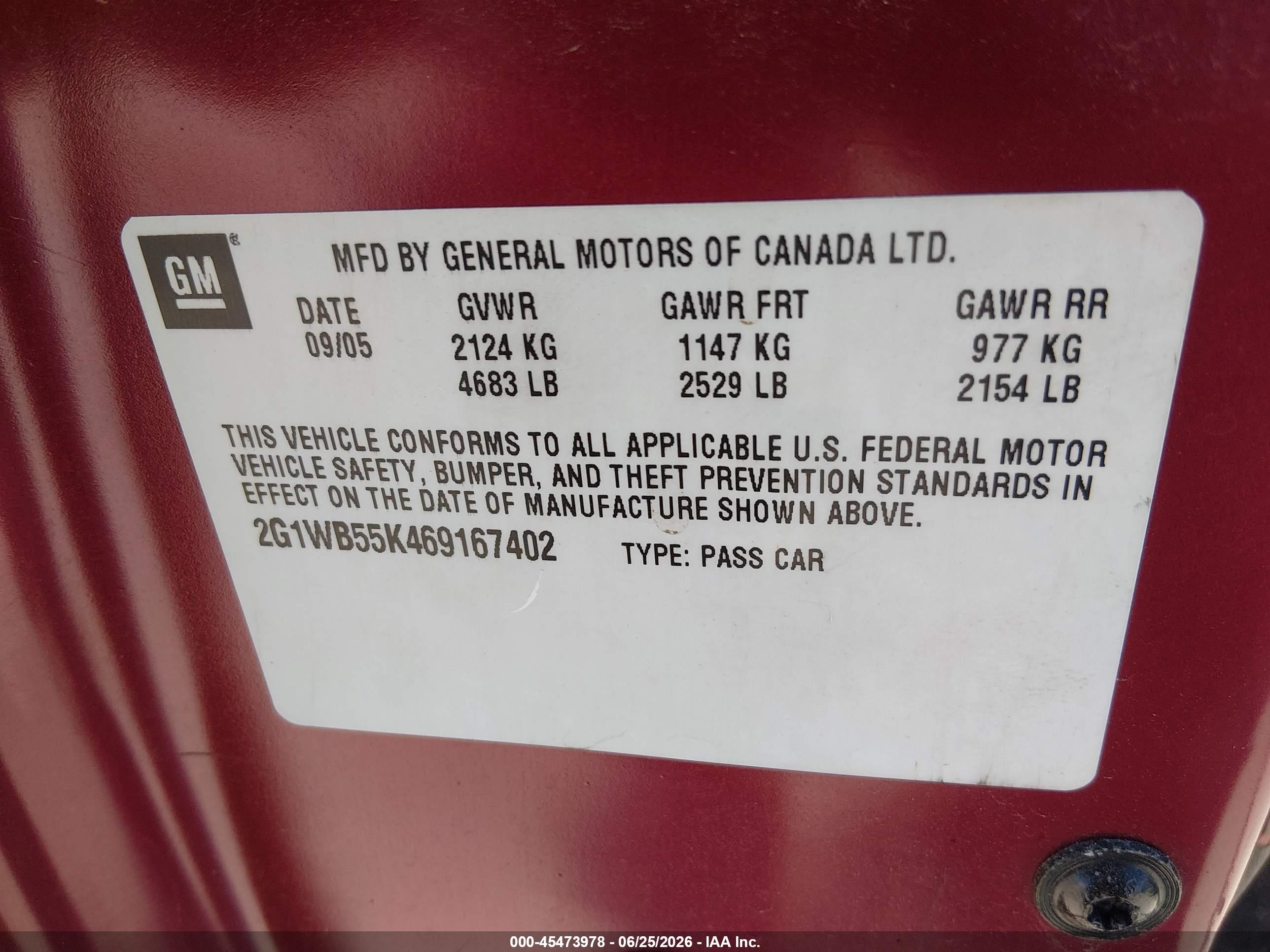 2006 Chevrolet Impala Ls Red vin: 2G1WB55K469167402
