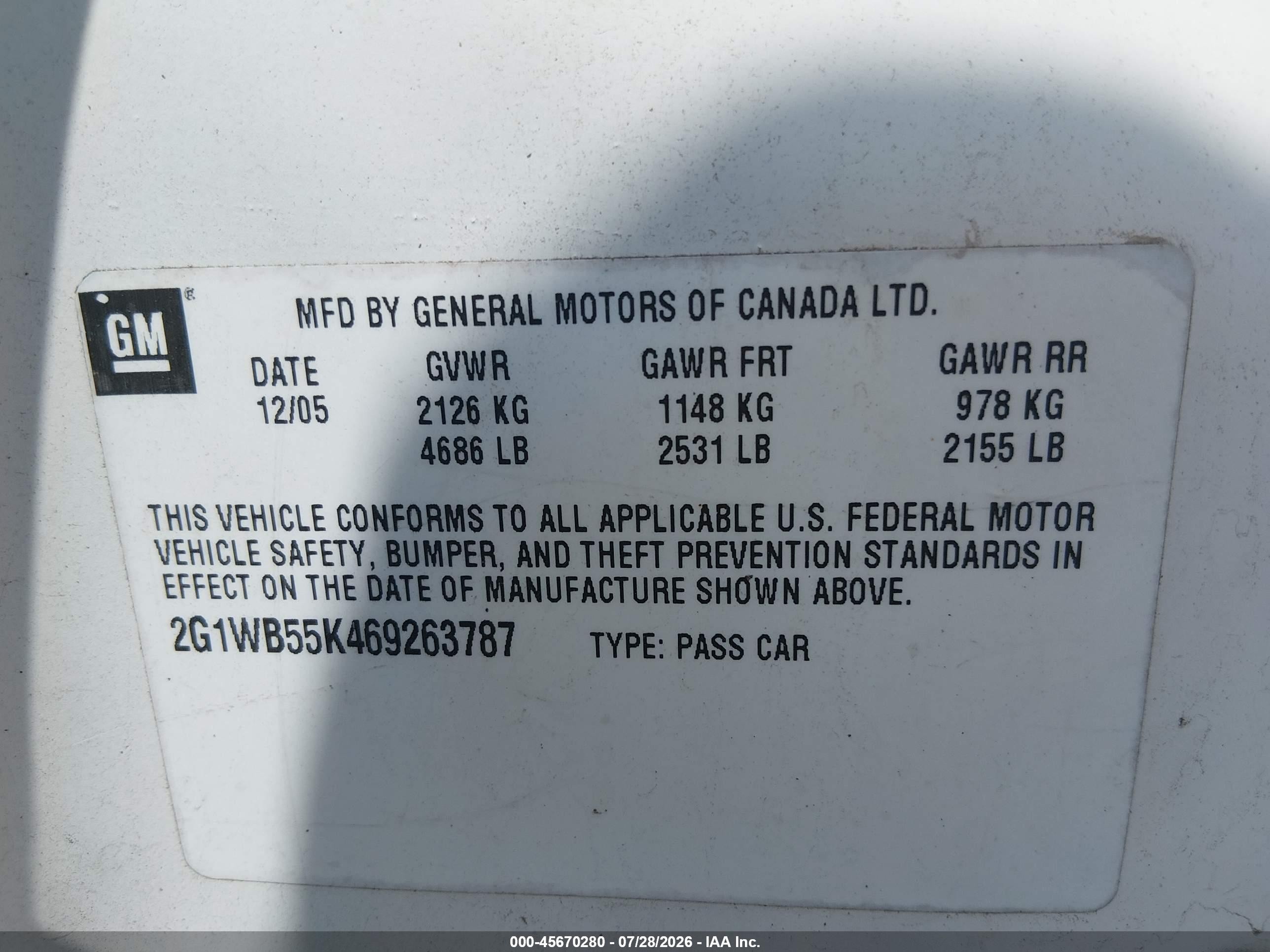 2006 Chevrolet Impala Ls White vin: 2G1WB55K469263787