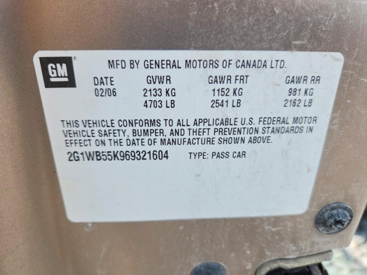 2006 Chevrolet Impala Ls Tan vin: 2G1WB55K969321604