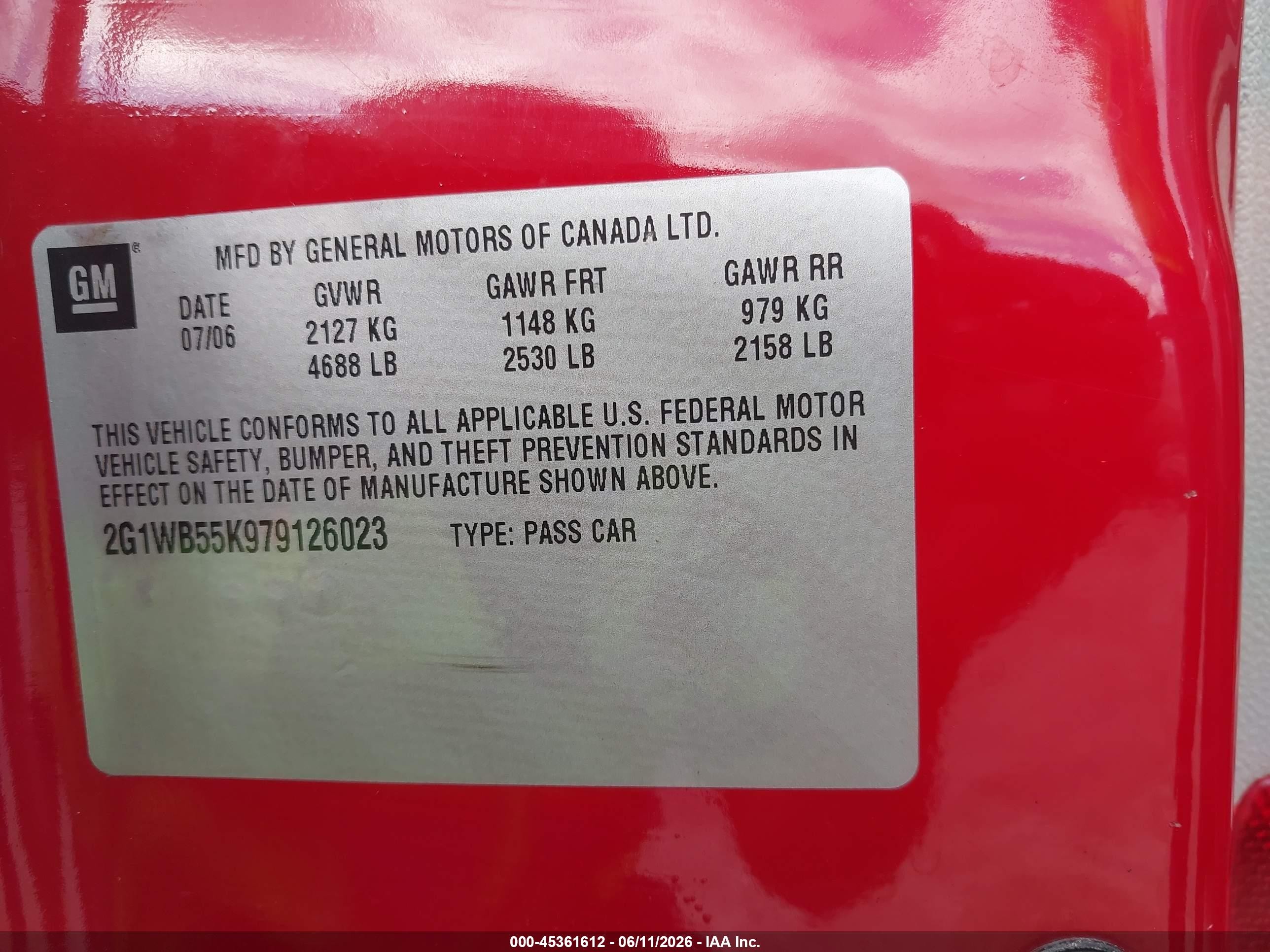 2007 Chevrolet Impala Ls Red vin: 2G1WB55K979126023