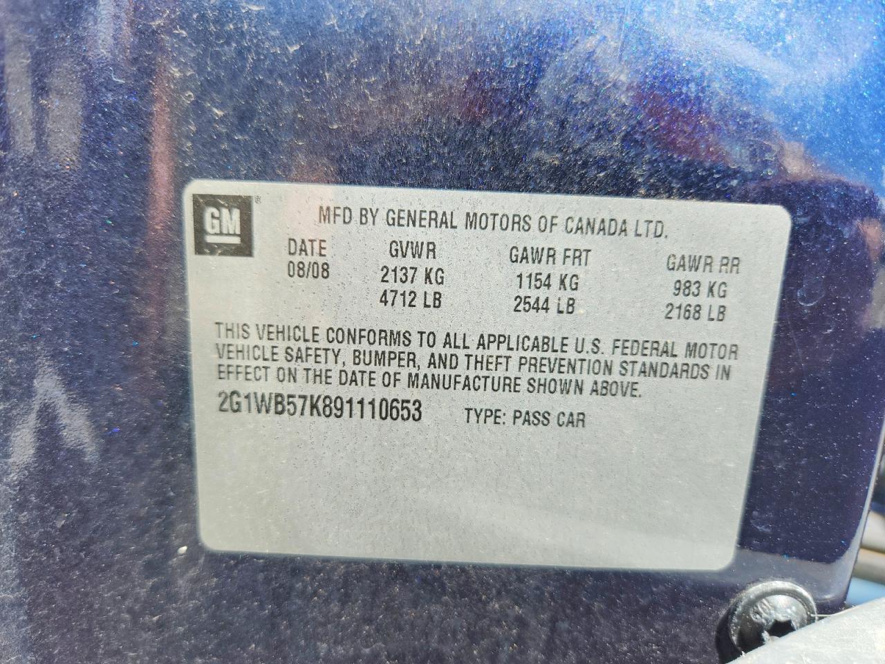 2009 Chevrolet Impala Ls Синий vin: 2G1WB57K891110653