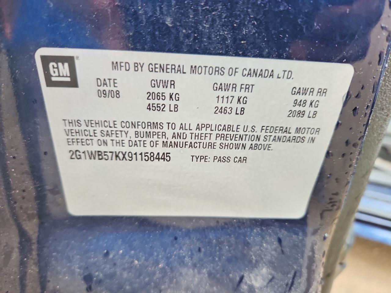 2009 Chevrolet Impala Blue vin: 2G1WB57KX91158445