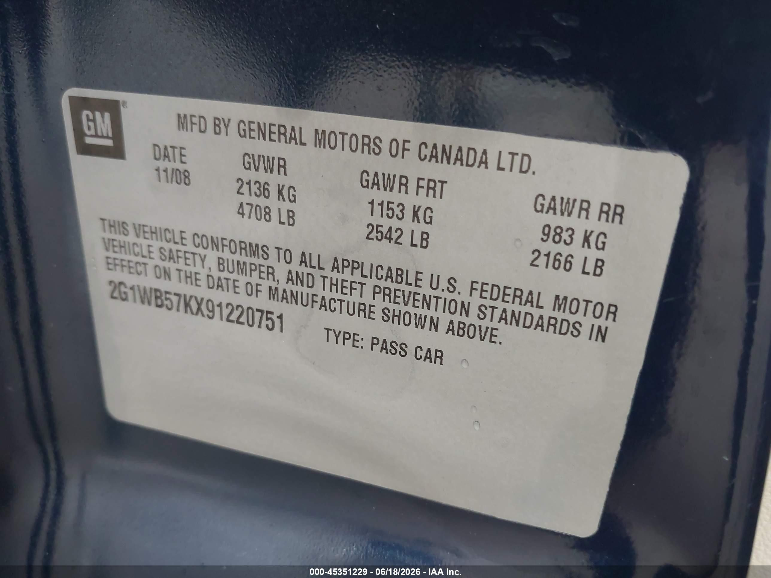 2009 Chevrolet Impala Ls Blue vin: 2G1WB57KX91220751
