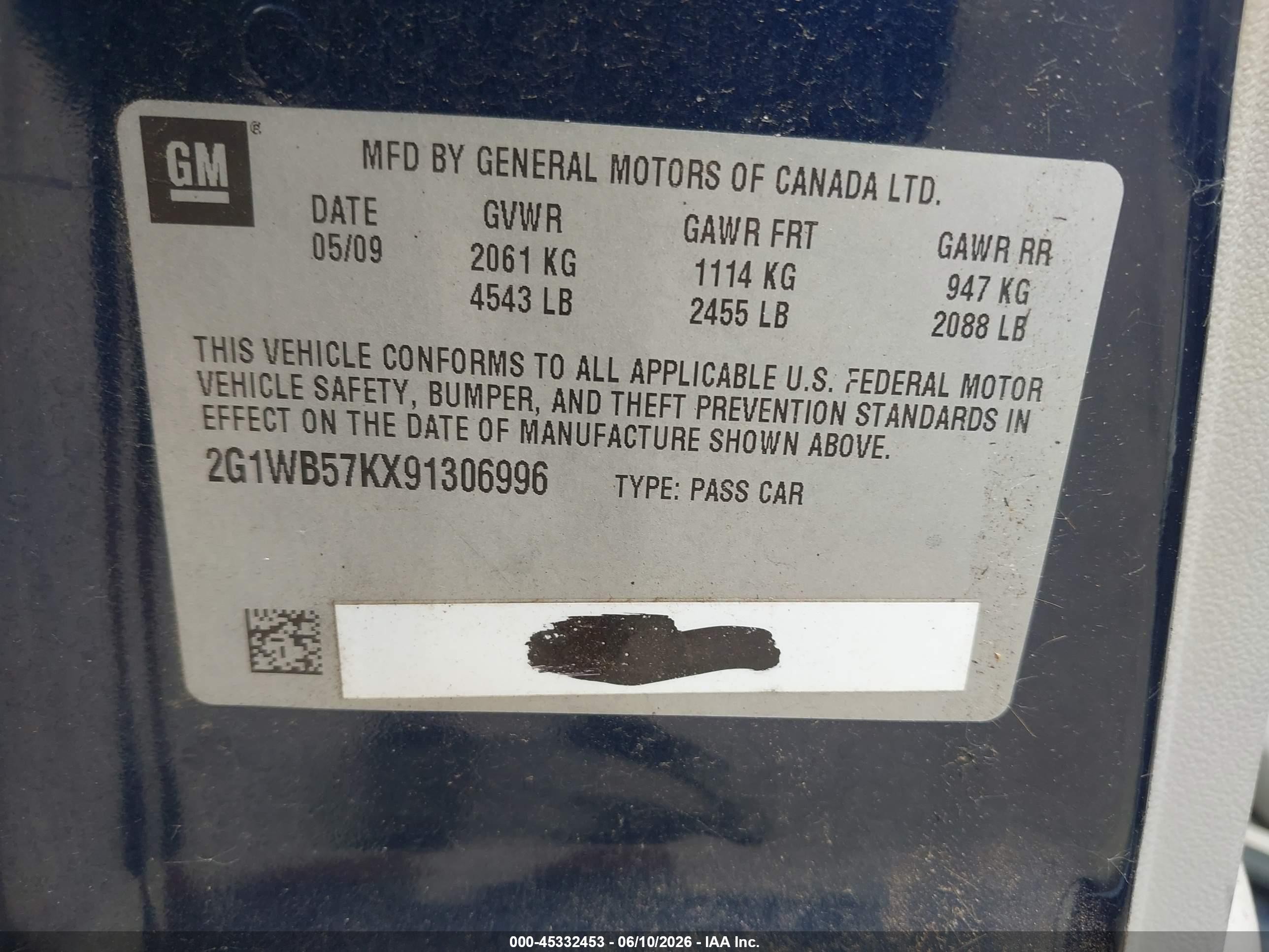 2009 Chevrolet Impala Ls Blue vin: 2G1WB57KX91306996