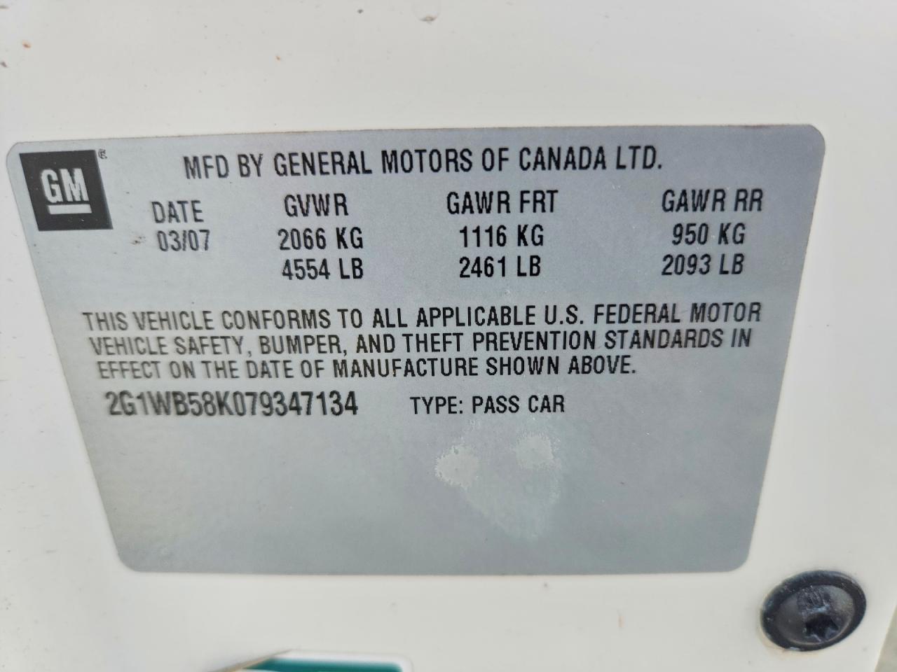 2007 Chevrolet Impala Ls White vin: 2G1WB58K079347134