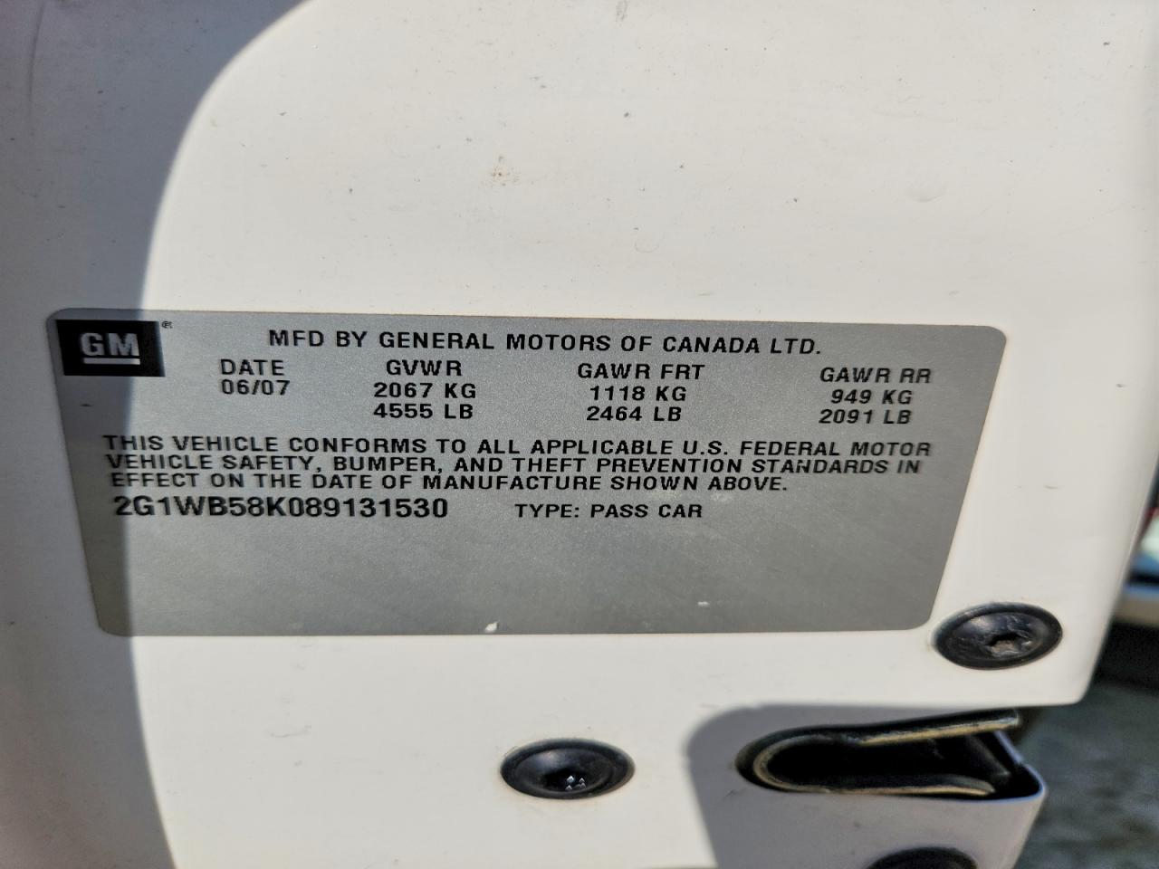 2008 Chevrolet Impala Ls White vin: 2G1WB58K089131530