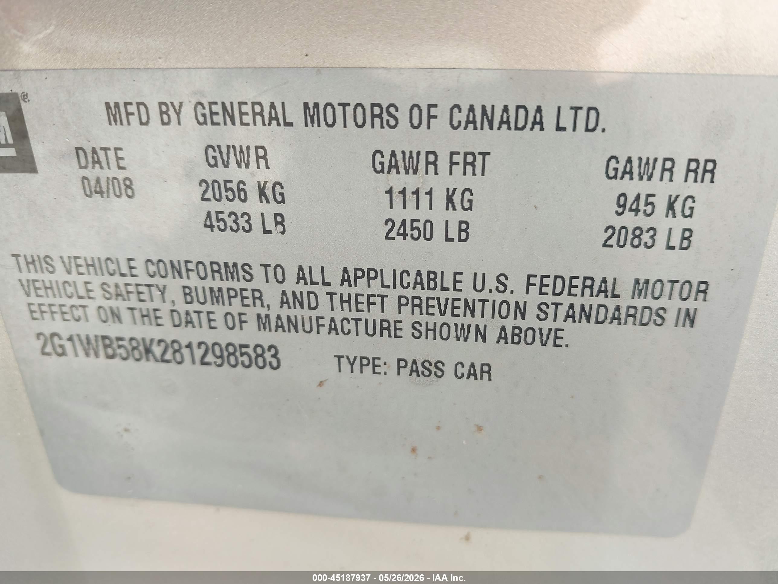 2008 Chevrolet Impala Ls Gold vin: 2G1WB58K281298583