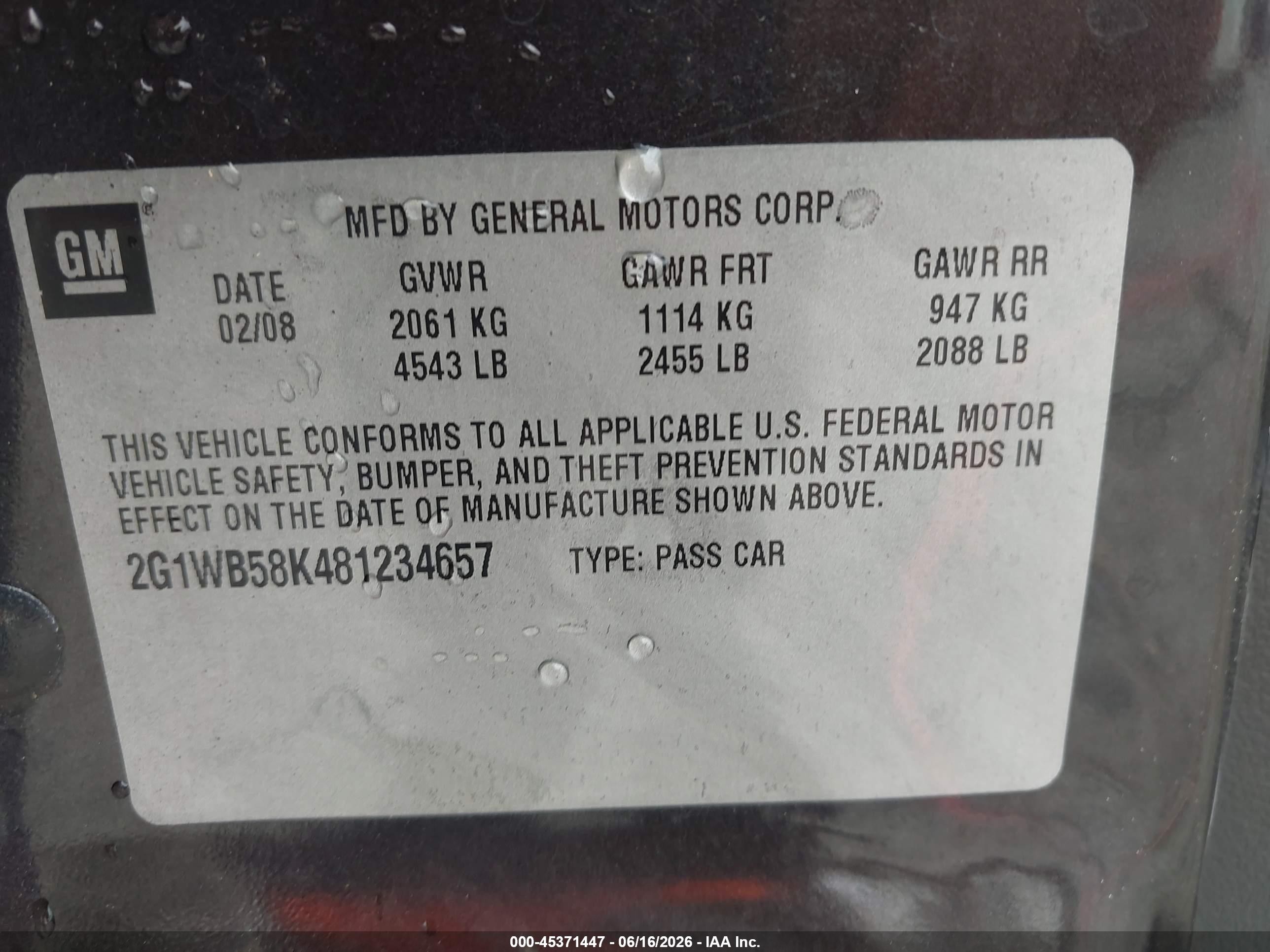 2008 Chevrolet Impala Ls Black vin: 2G1WB58K481234657