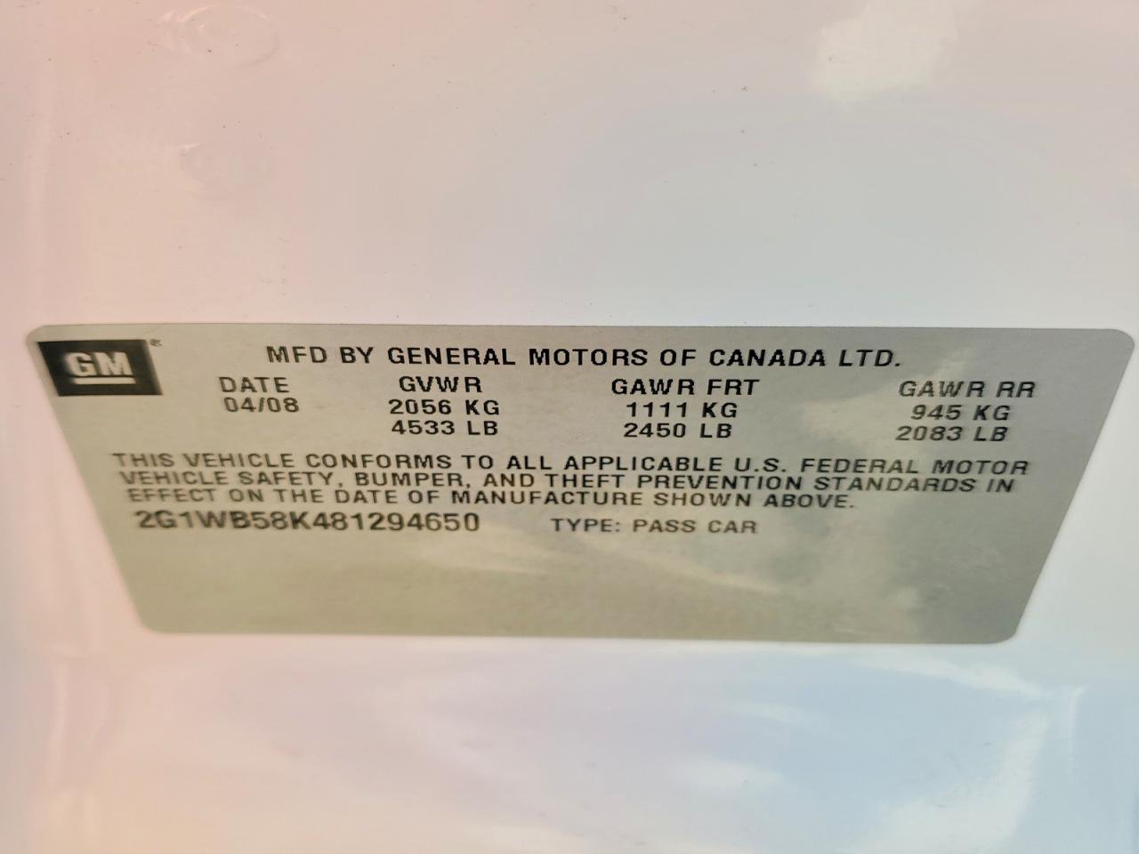 2008 Chevrolet Impala Ls White vin: 2G1WB58K481294650