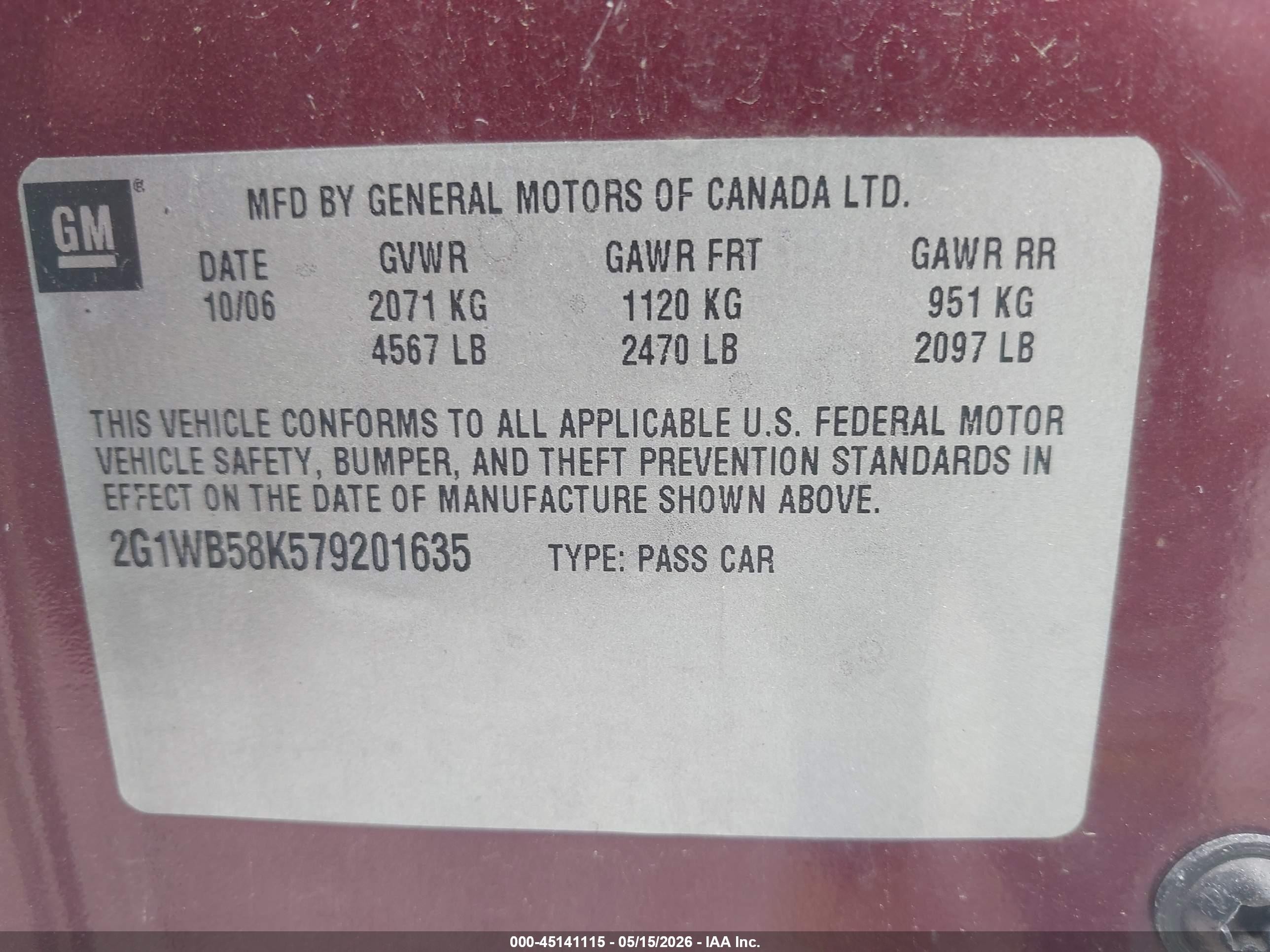 2007 Chevrolet Impala Ls Burgundy vin: 2G1WB58K579201635