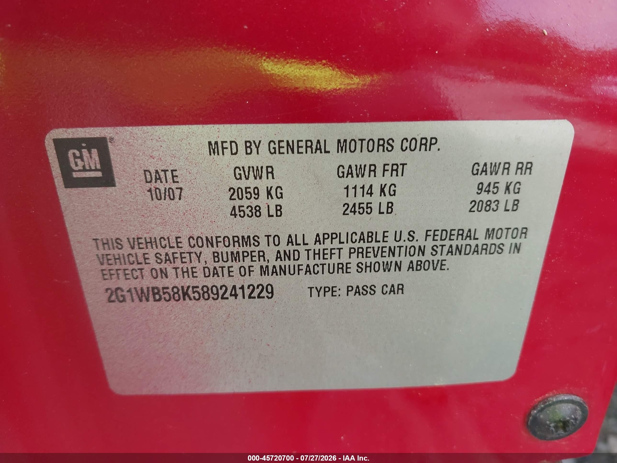 2008 Chevrolet Impala Ls Red vin: 2G1WB58K589241229