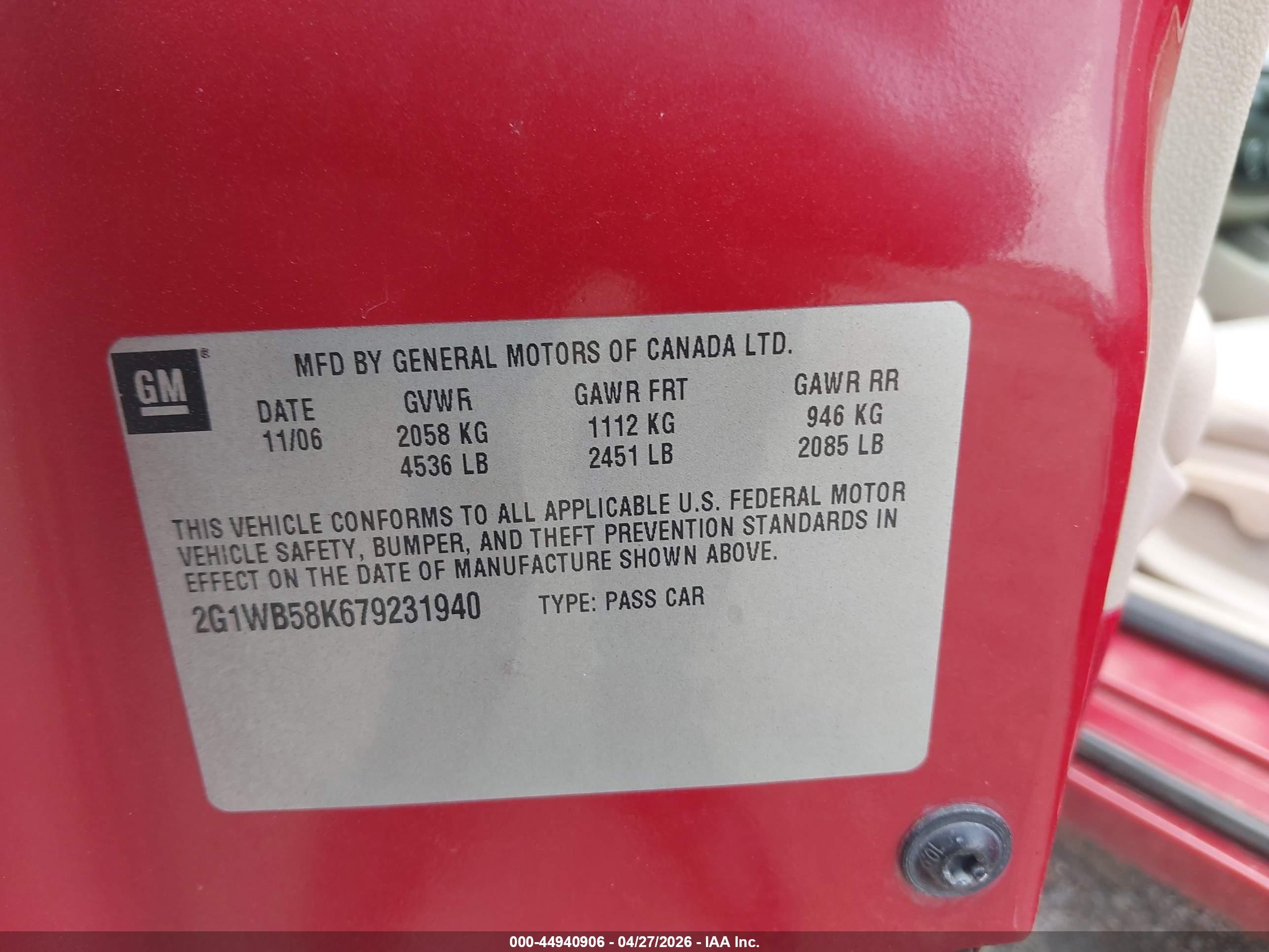 2007 Chevrolet Impala Ls Red vin: 2G1WB58K679231940