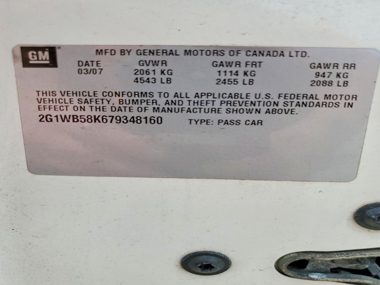 2007 Chevrolet Impala Ls White vin: 2G1WB58K679348160