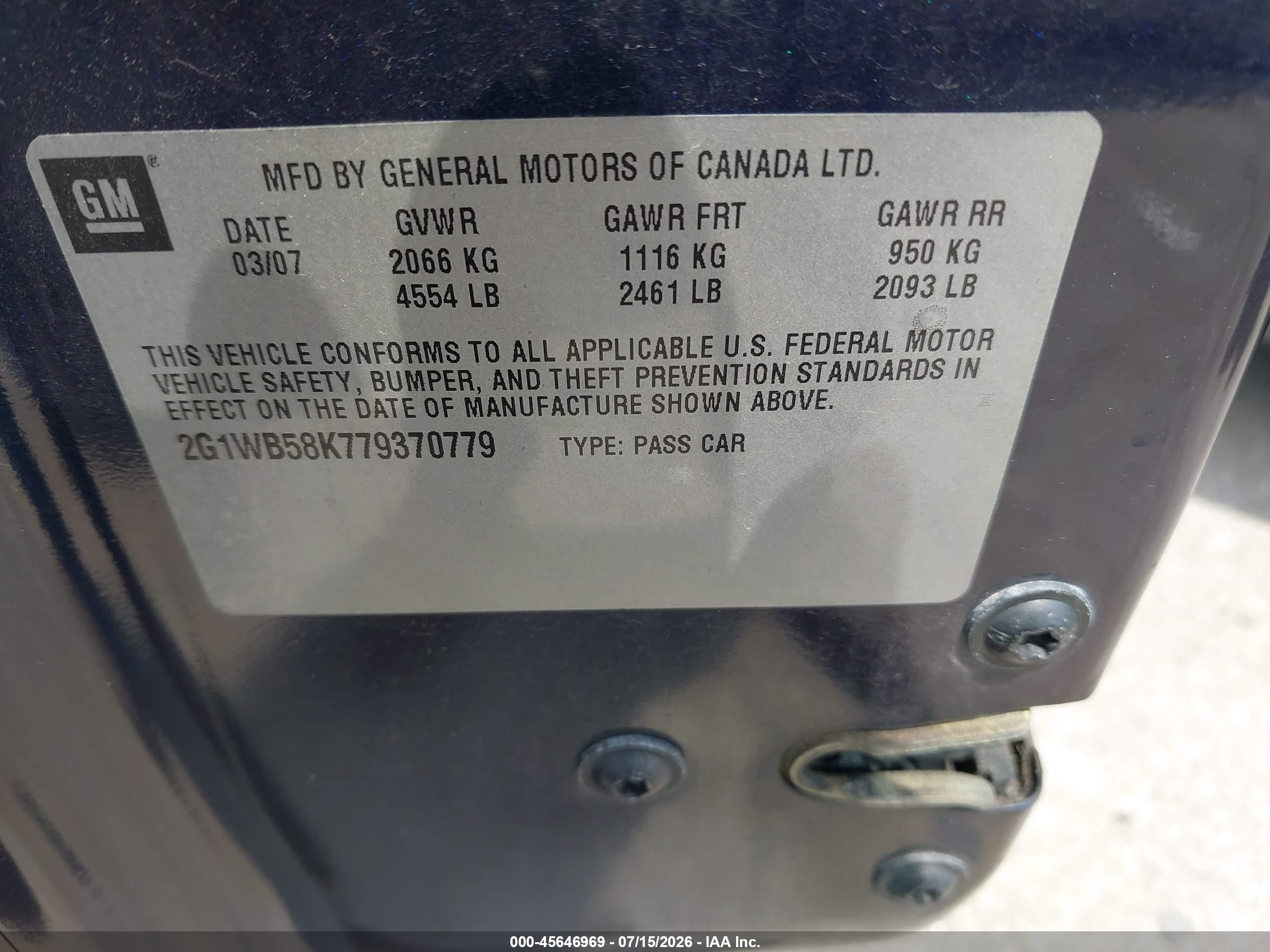2007 Chevrolet Impala Ls Dark Blue vin: 2G1WB58K779370779