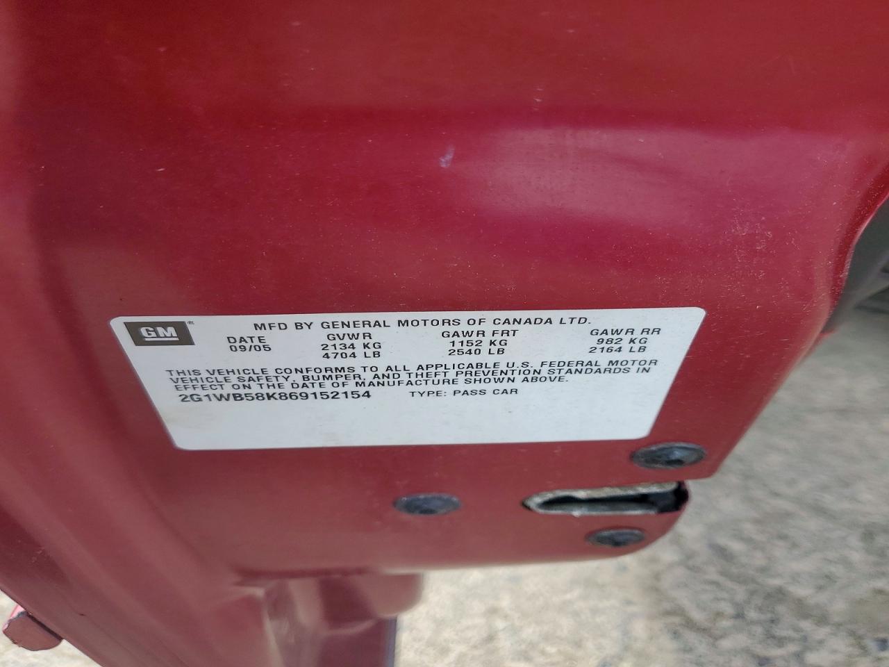 2006 Chevrolet Impala Ls Red vin: 2G1WB58K869152154