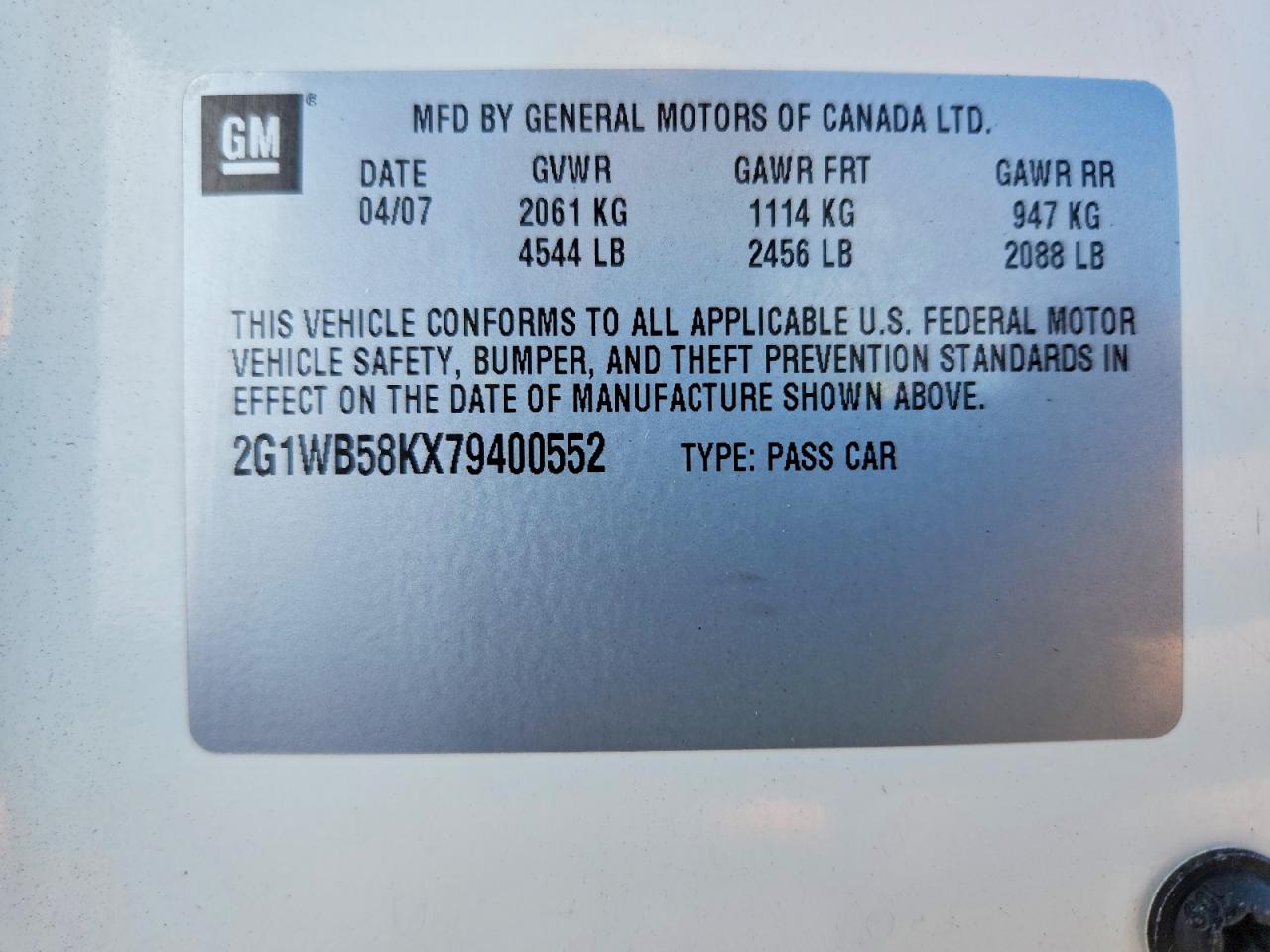 2007 Chevrolet Impala Ls White vin: 2G1WB58KX79400552