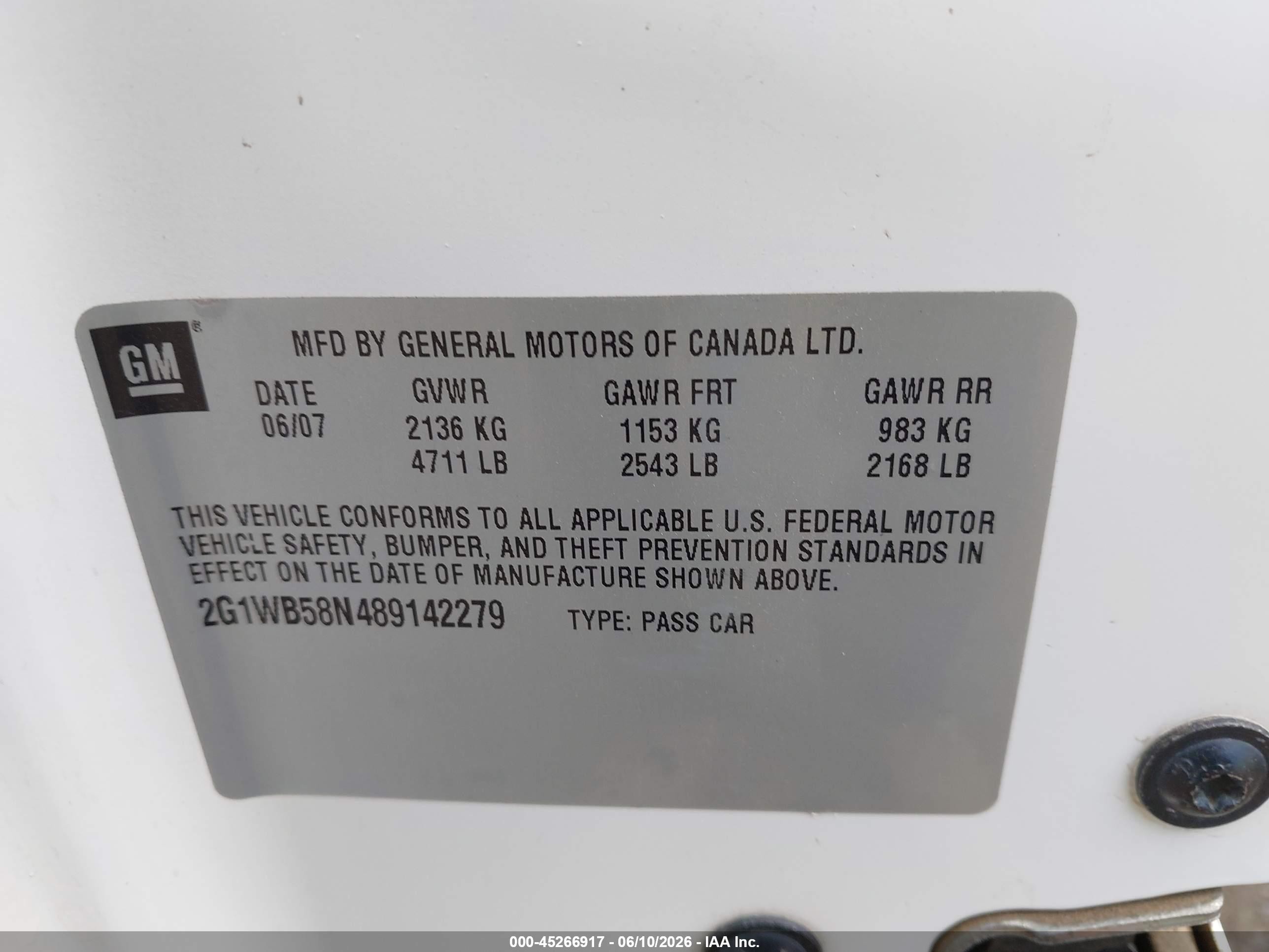 2008 Chevrolet Impala Ls White vin: 2G1WB58N489142279