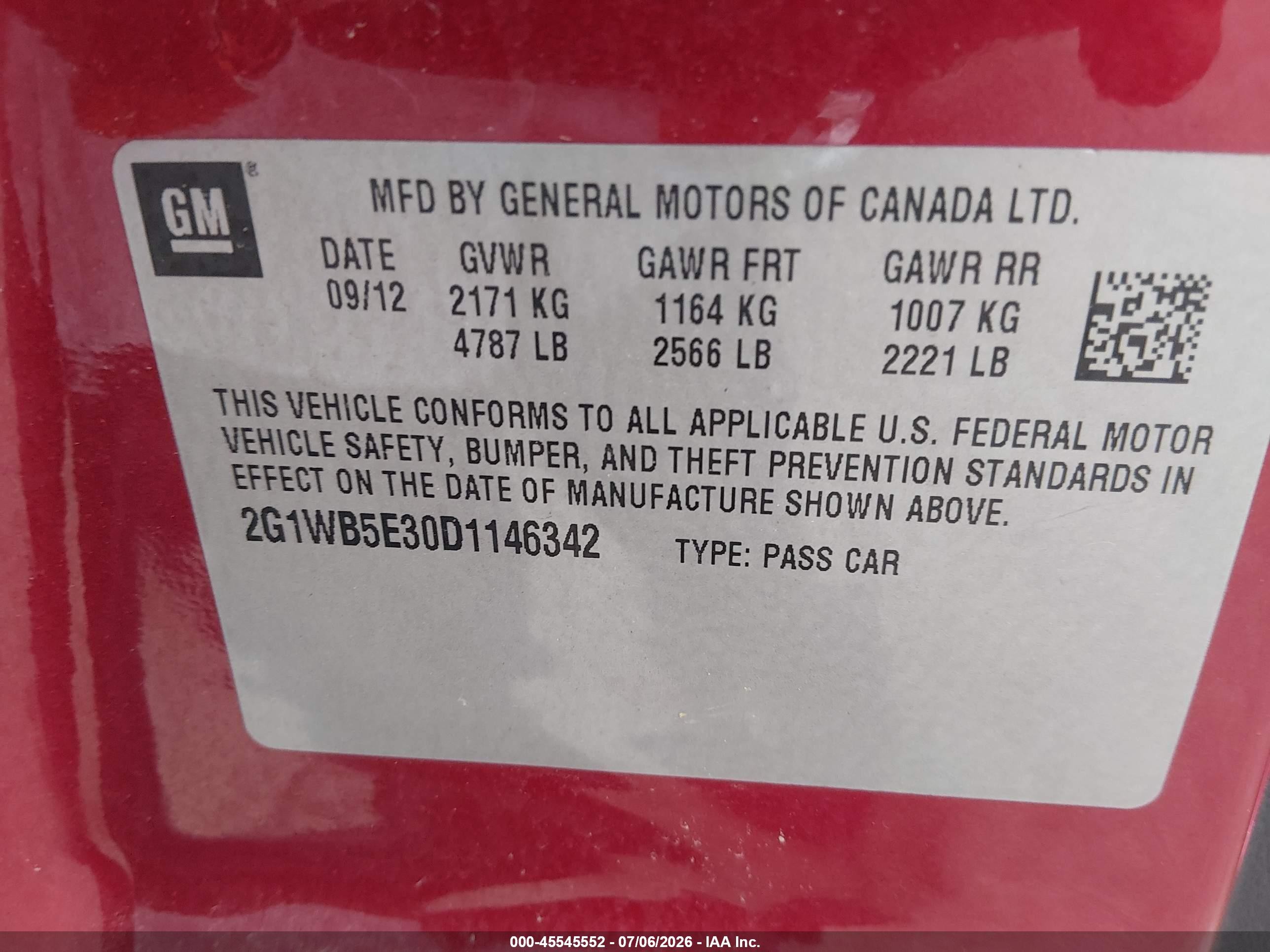 2013 Chevrolet Impala Lt Red vin: 2G1WB5E30D1146342