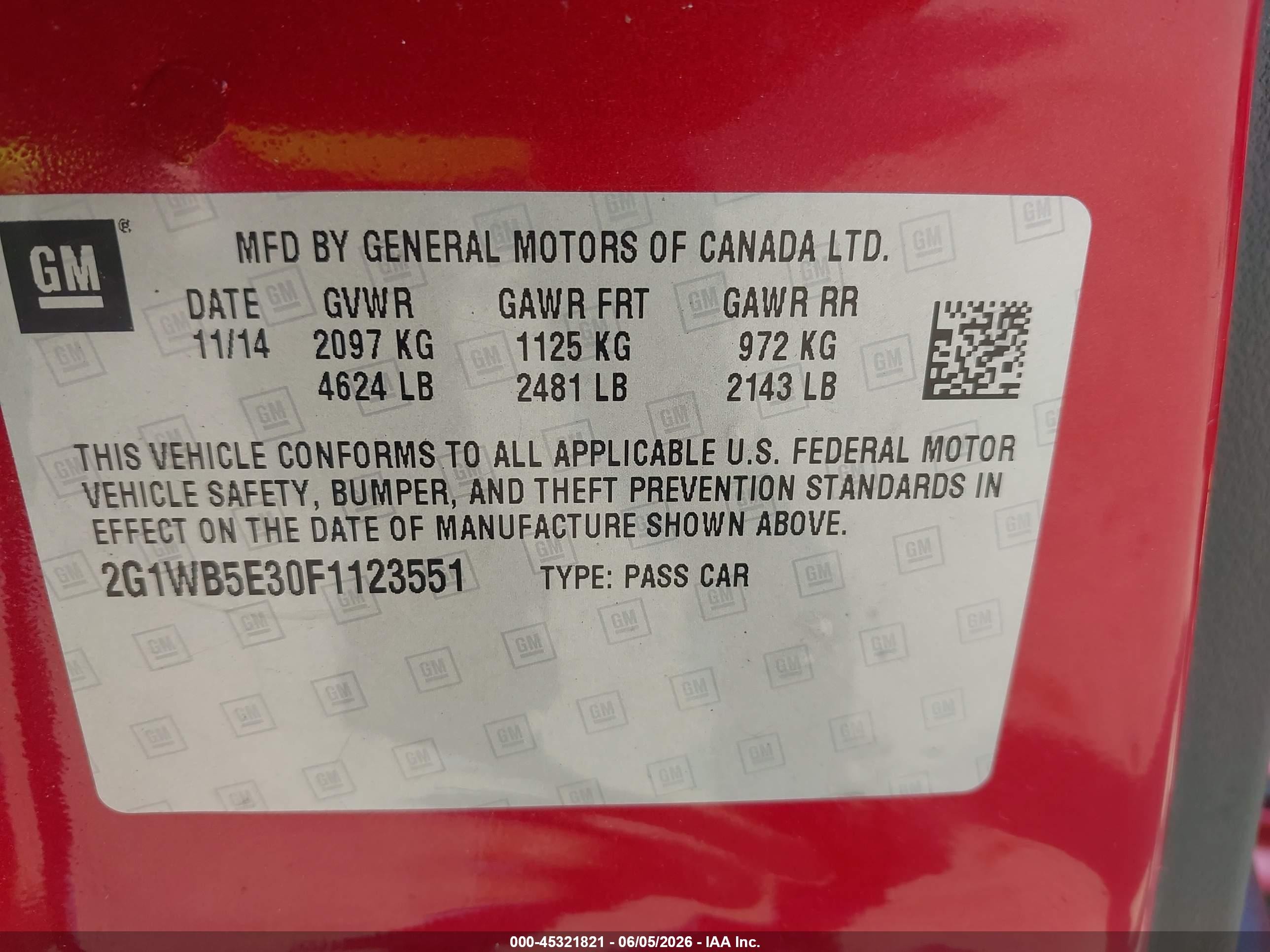 2015 Chevrolet Impala Limited Lt Red vin: 2G1WB5E30F1123551
