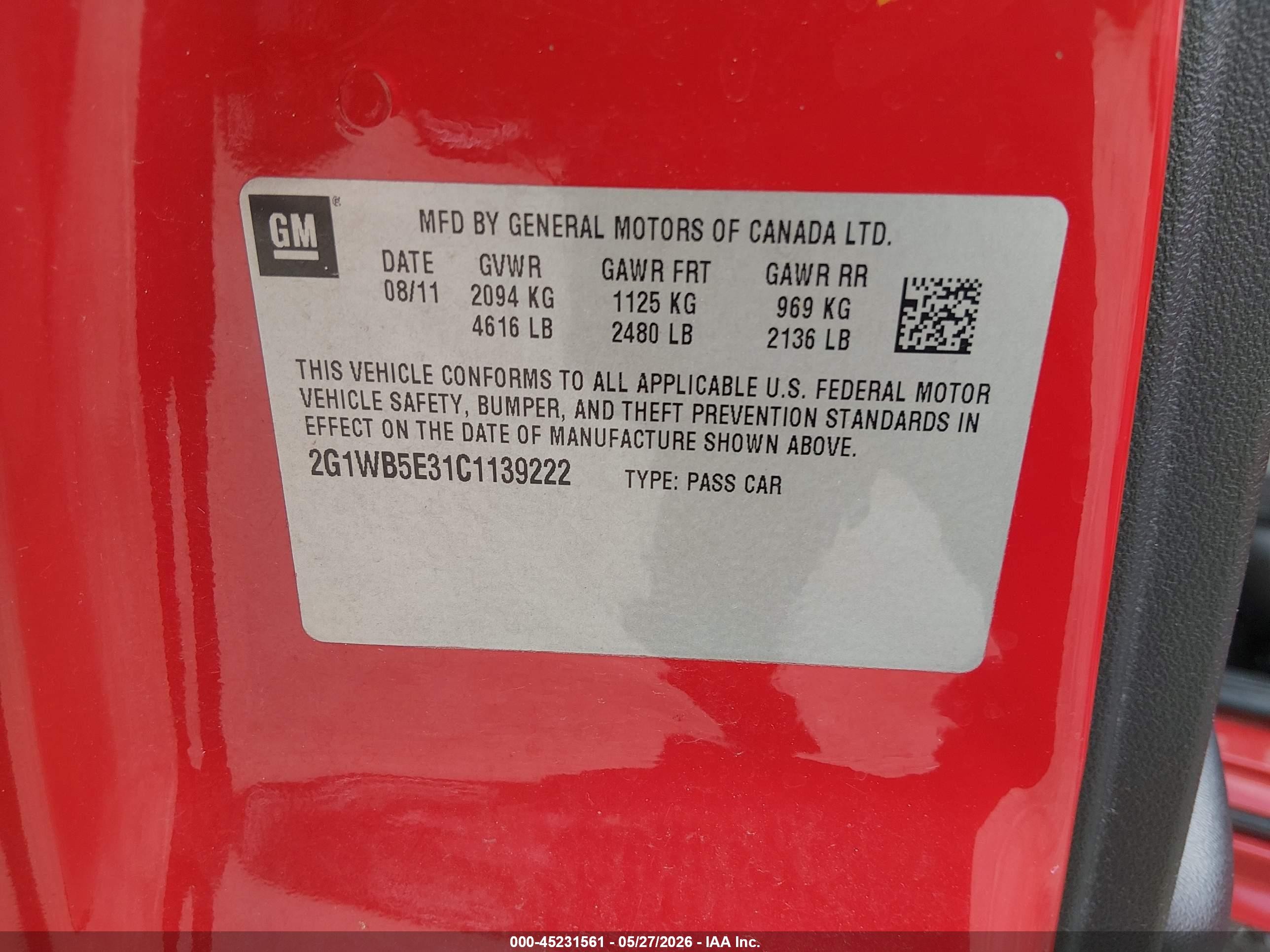 2012 Chevrolet Impala Lt Red vin: 2G1WB5E31C1139222