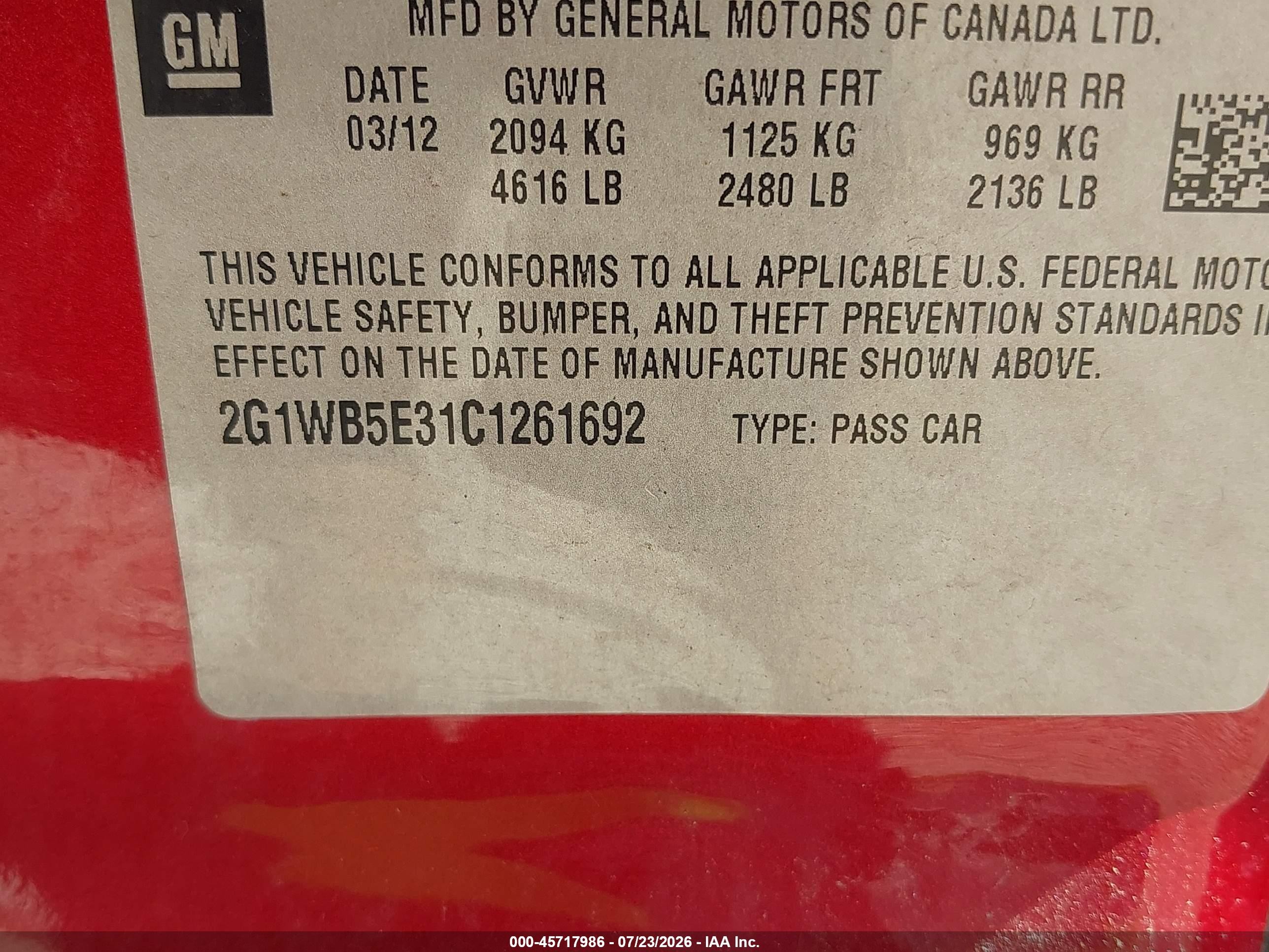 2012 Chevrolet Impala Lt Red vin: 2G1WB5E31C1261692