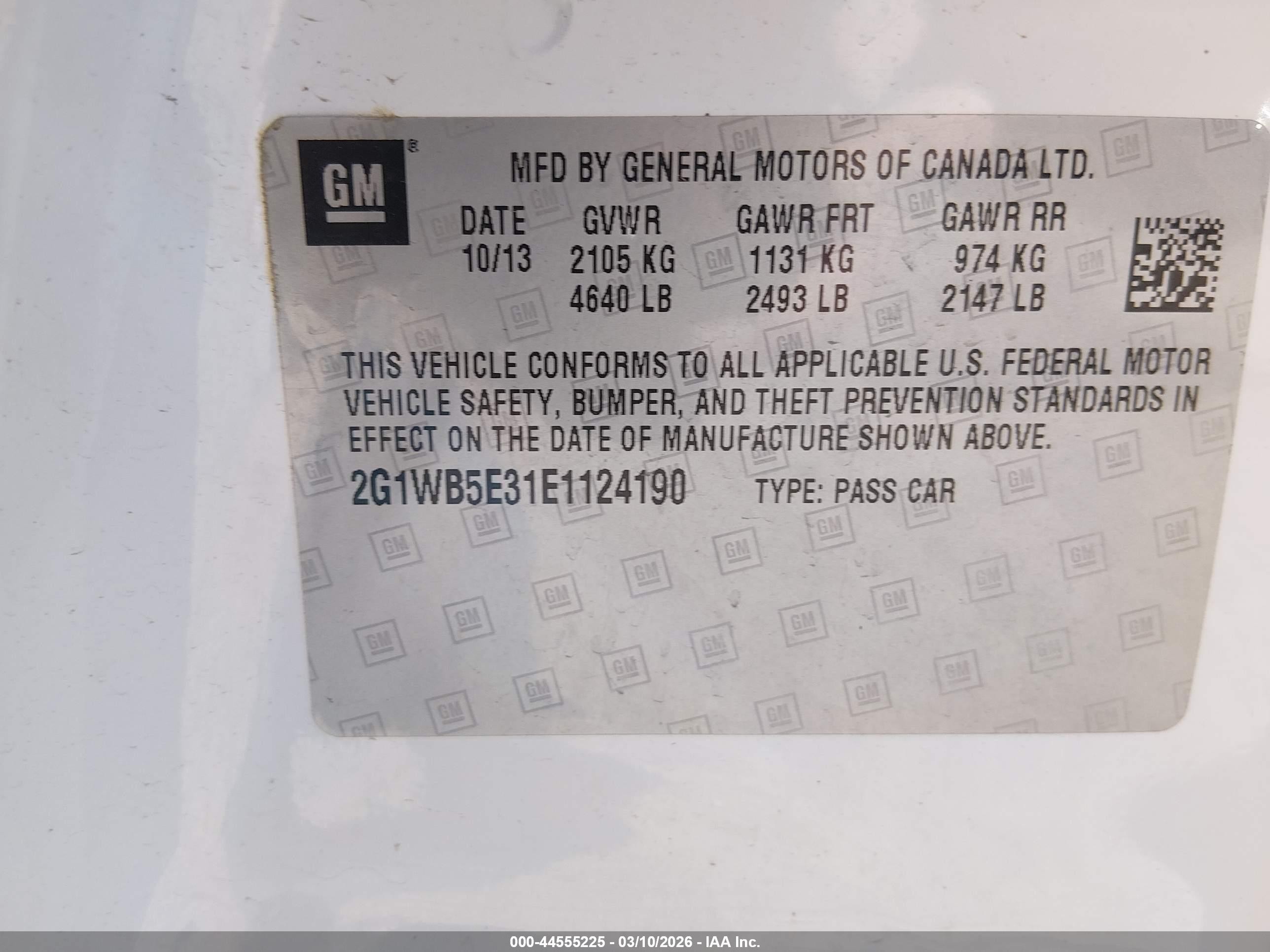 2014 Chevrolet Impala Limited Lt White vin: 2G1WB5E31E1124190