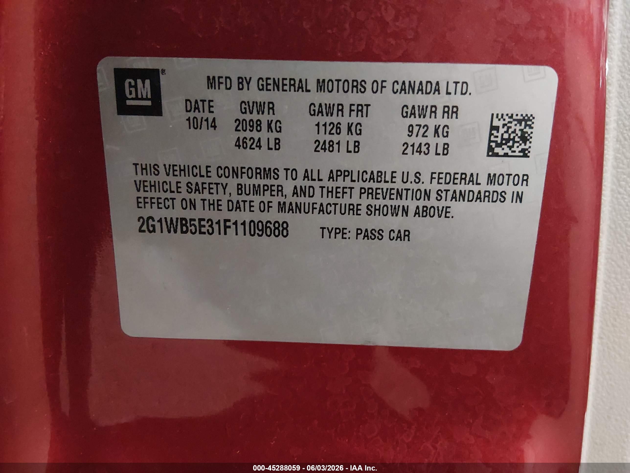 2015 Chevrolet Impala Limited Lt Red vin: 2G1WB5E31F1109688