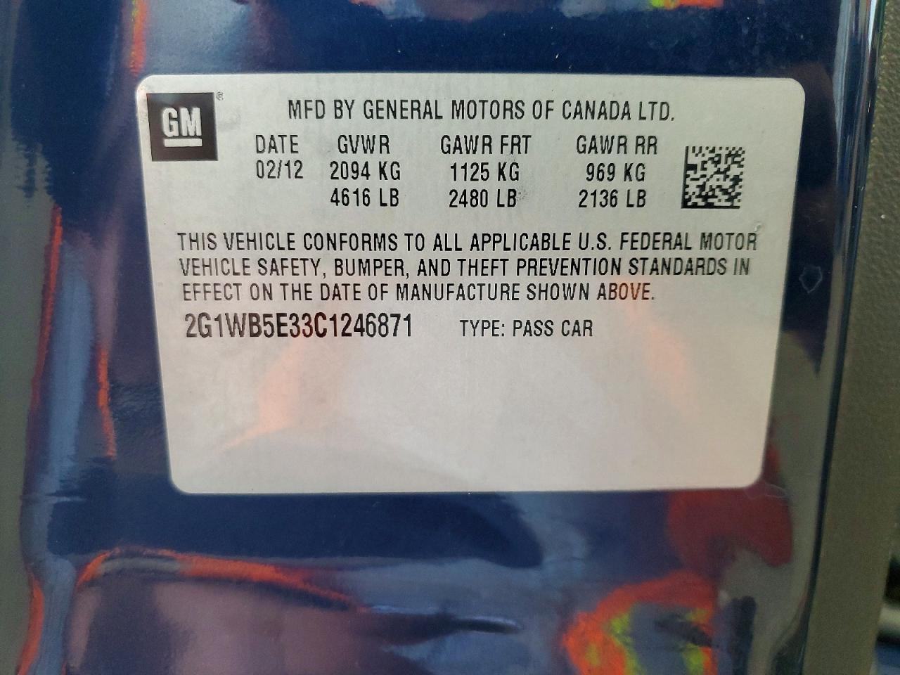 2012 Chevrolet Impala Lt Blue vin: 2G1WB5E33C1246871