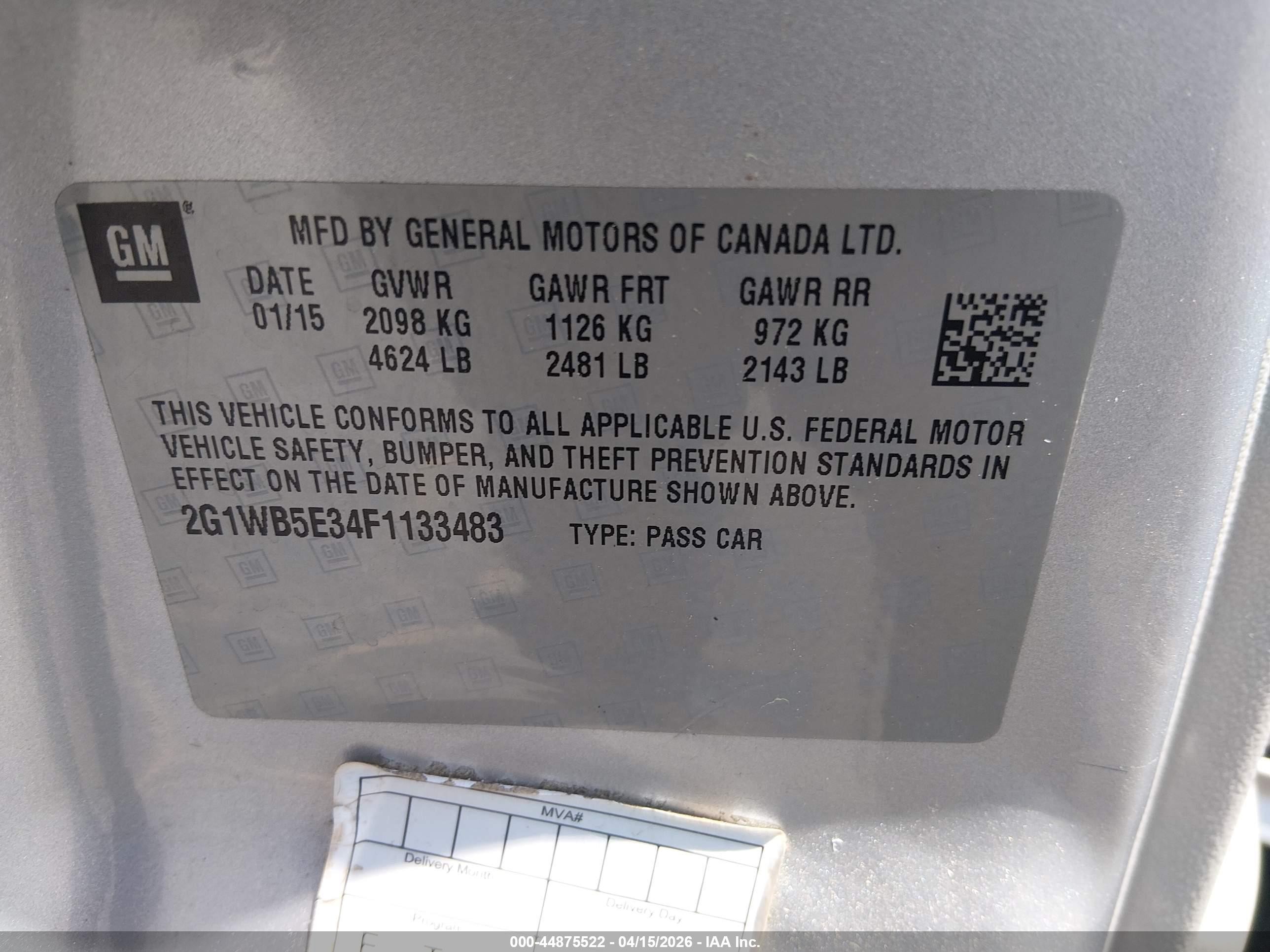 2015 Chevrolet Impala Limited Lt Silver vin: 2G1WB5E34F1133483