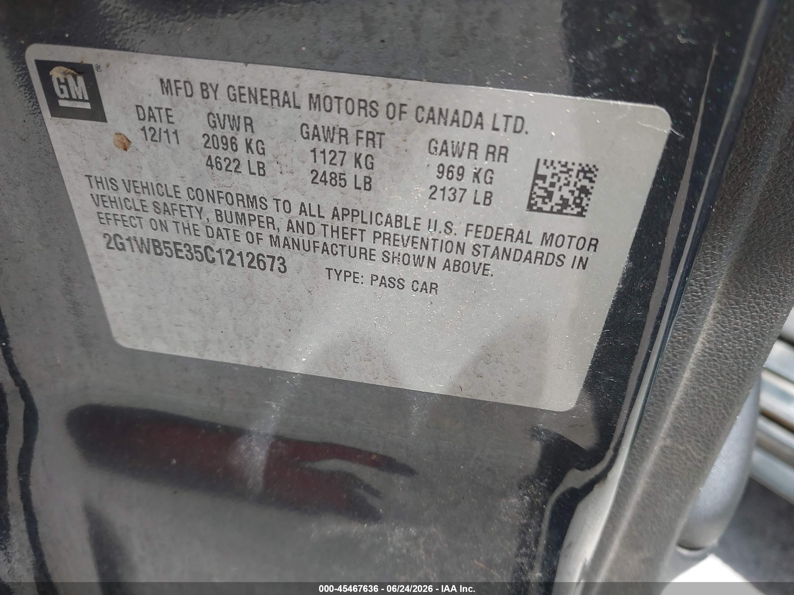 2012 Chevrolet Impala Lt Gray vin: 2G1WB5E35C1212673