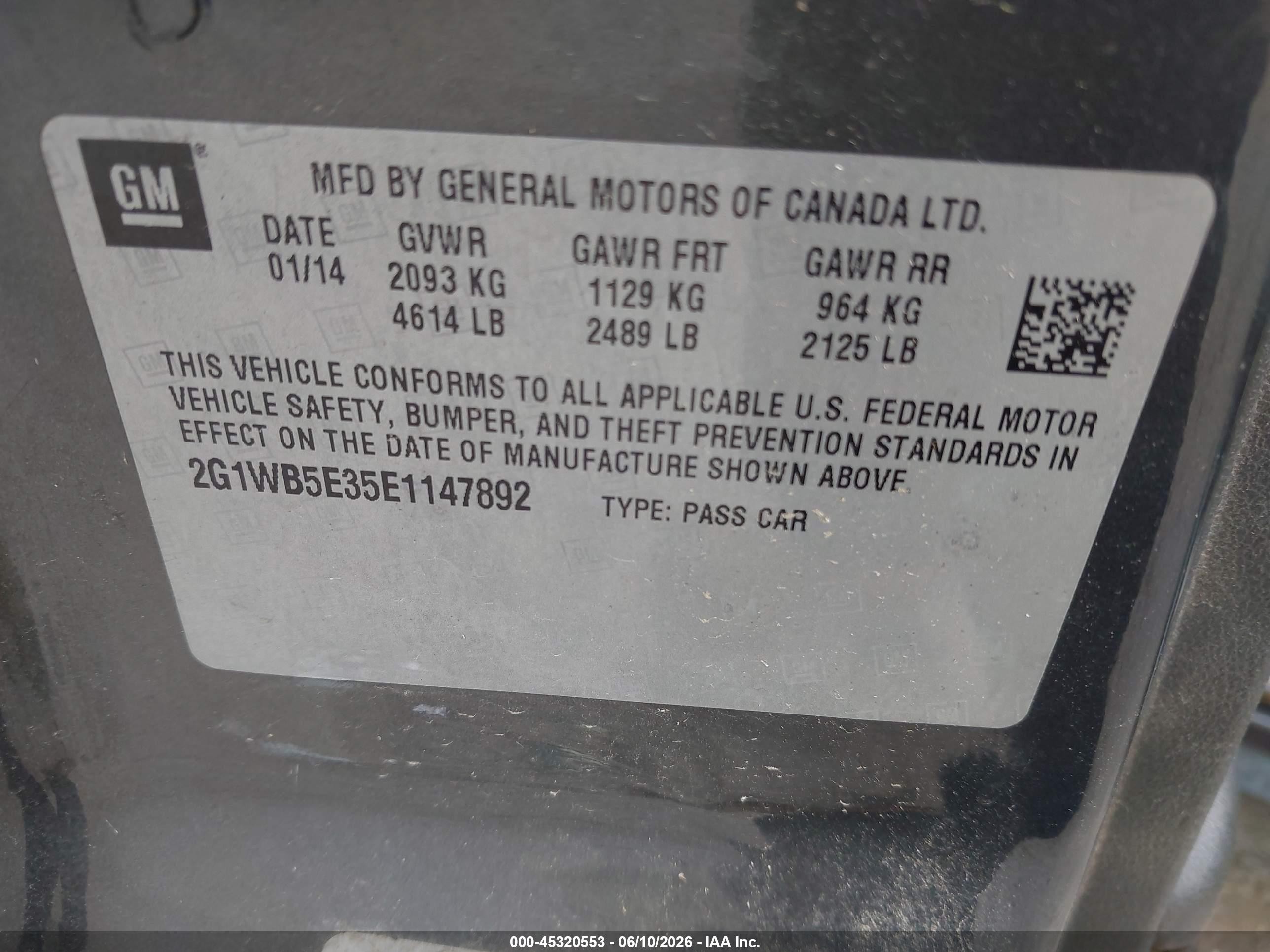 2014 Chevrolet Impala Limited Lt Gray vin: 2G1WB5E35E1147892