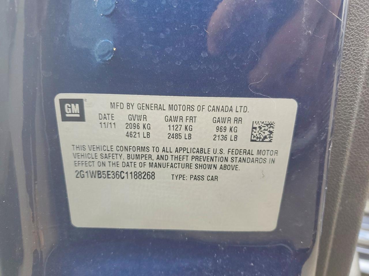 2012 Chevrolet Impala Lt Blue vin: 2G1WB5E36C1188268