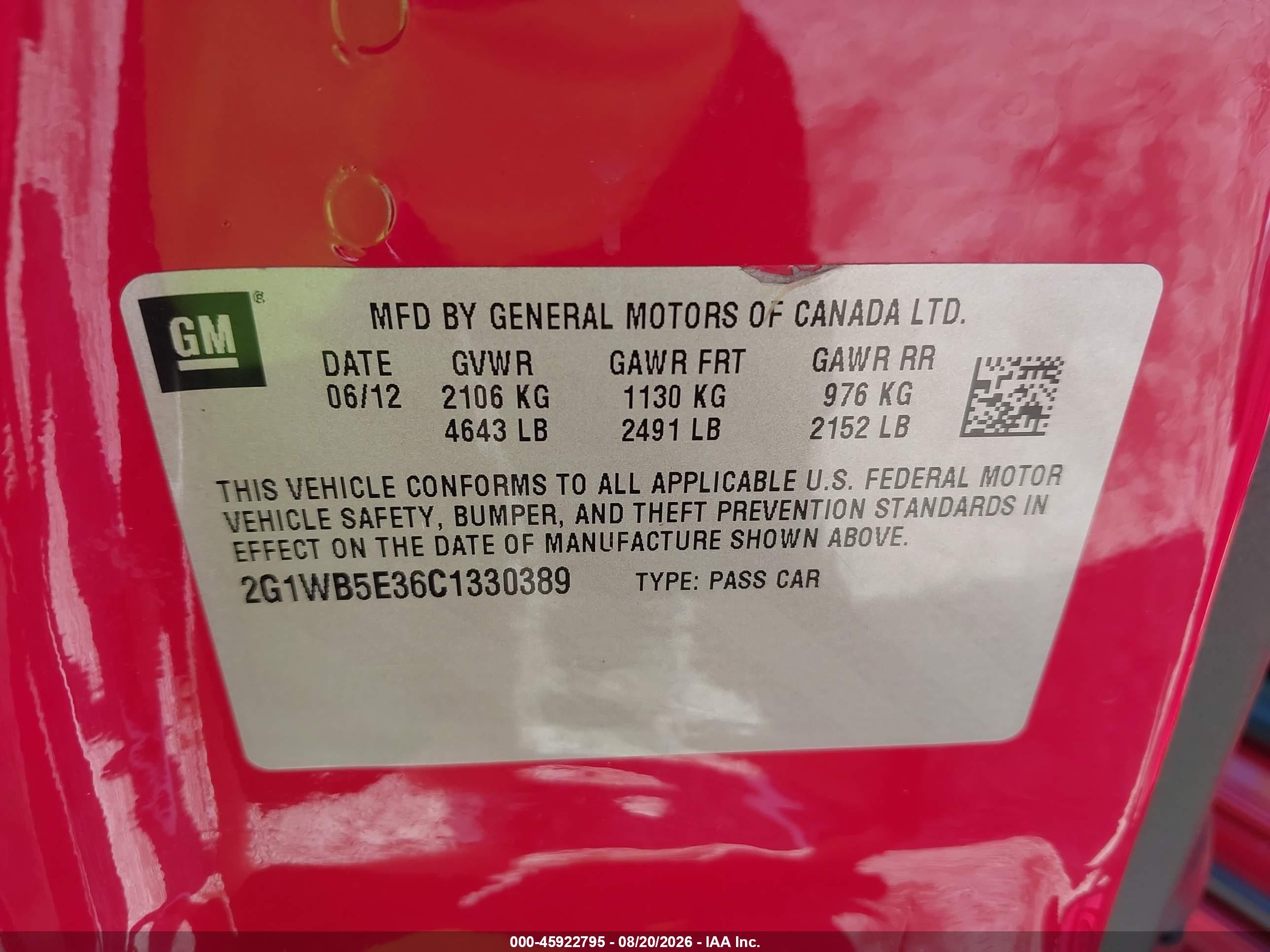 2012 Chevrolet Impala Lt Red vin: 2G1WB5E36C1330389