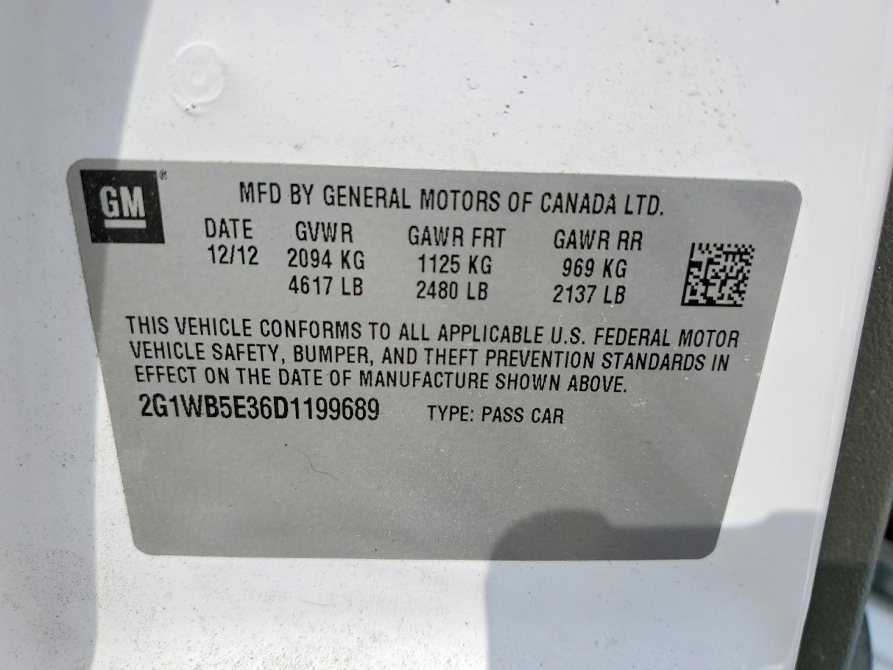 2013 Chevrolet Impala Lt White vin: 2G1WB5E36D1199689