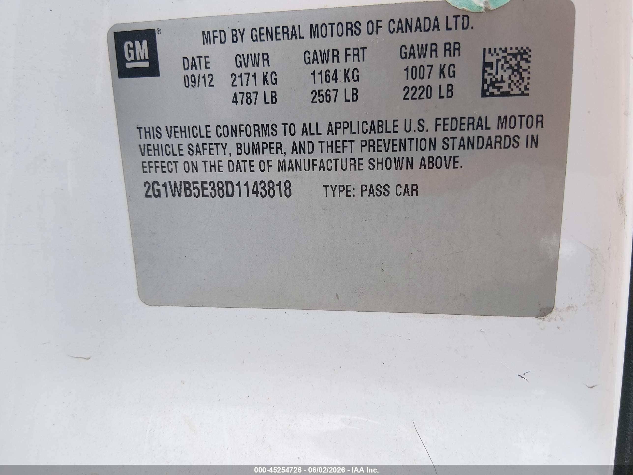 2013 Chevrolet Impala Lt White vin: 2G1WB5E38D1143818