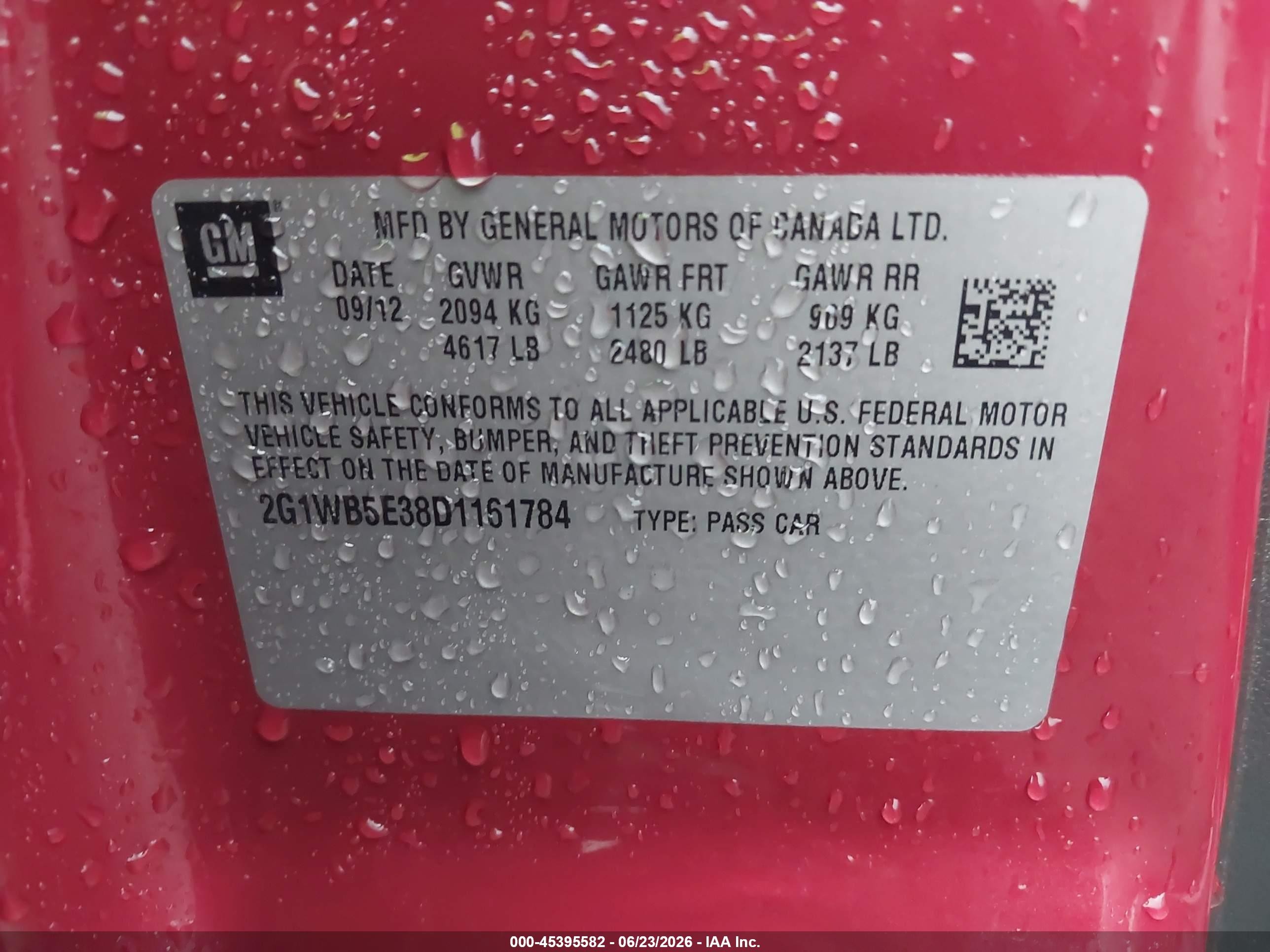 2013 Chevrolet Impala Lt Red vin: 2G1WB5E38D1161784
